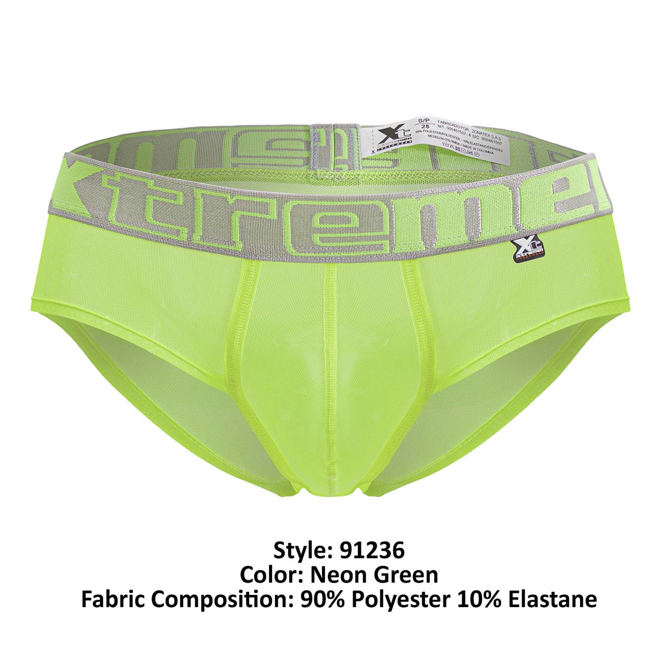 Xtremen 91236 Mens Sheer Microfiber Briefs Neon Green