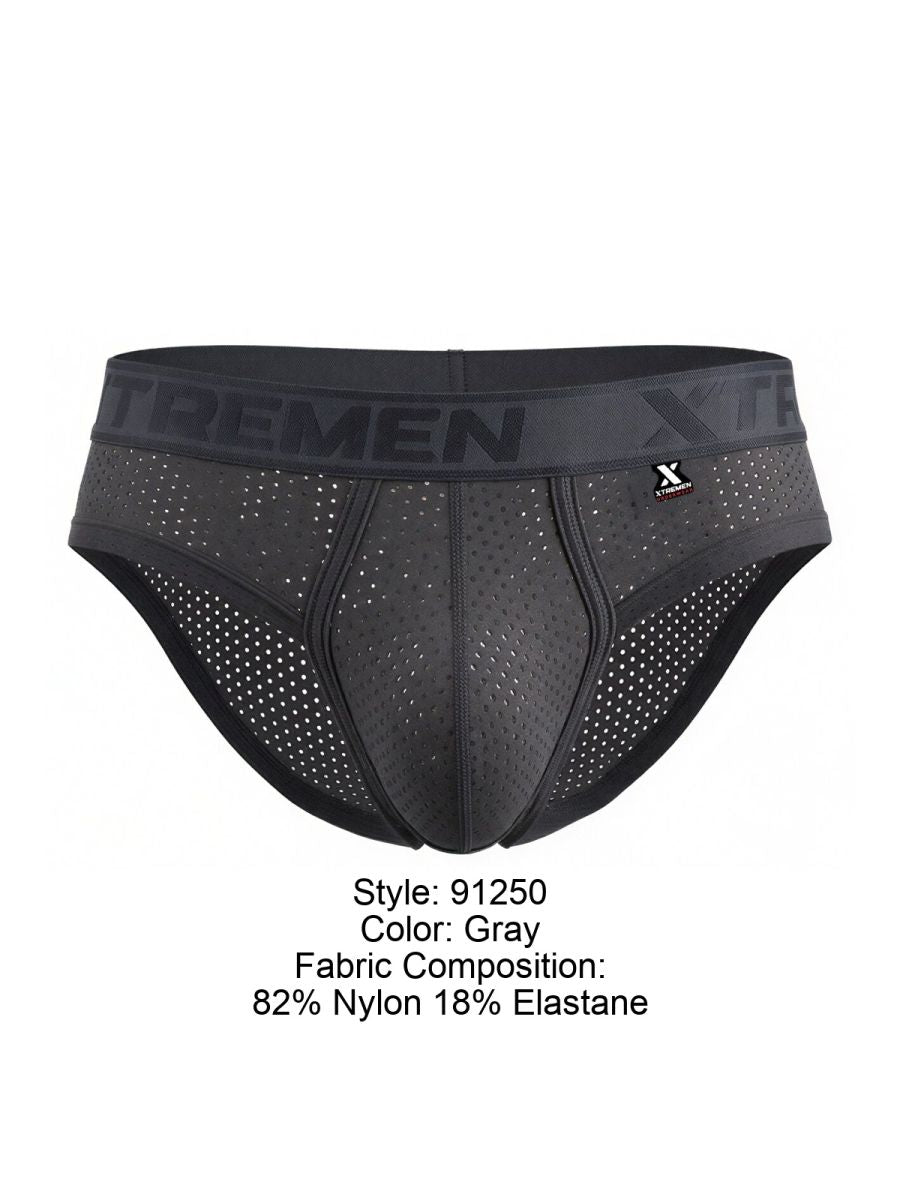 Xtremen 91250 XTREMEN Mens Athletic Performance Mesh Briefs Gray