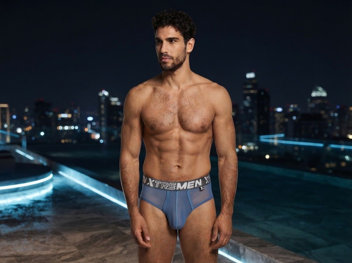 Xtremen 91262 Mens Sexy Microfiber Sheer Mesh Briefs Blue