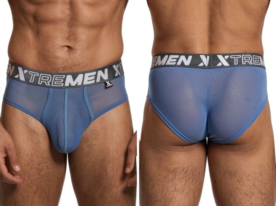 Xtremen 91262 Mens Sexy Microfiber Sheer Mesh Briefs Blue