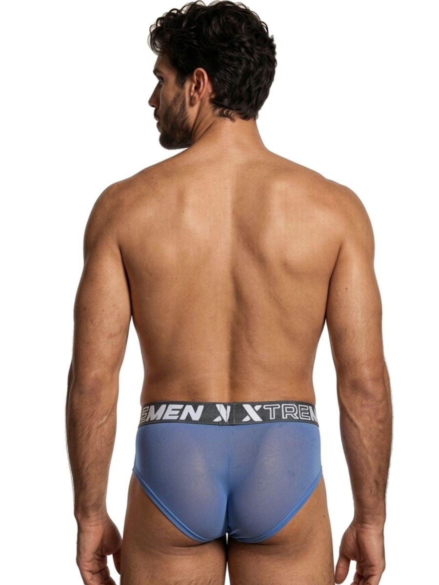 Xtremen 91262 Mens Sexy Microfiber Sheer Mesh Briefs Blue