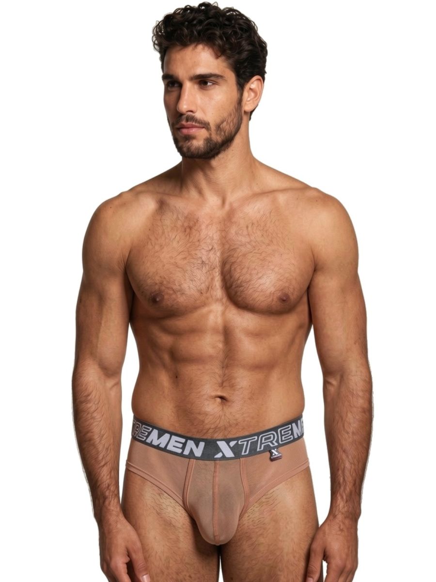 Xtremen 91262 Mens Sexy Microfiber Sheer Mesh Briefs Brown