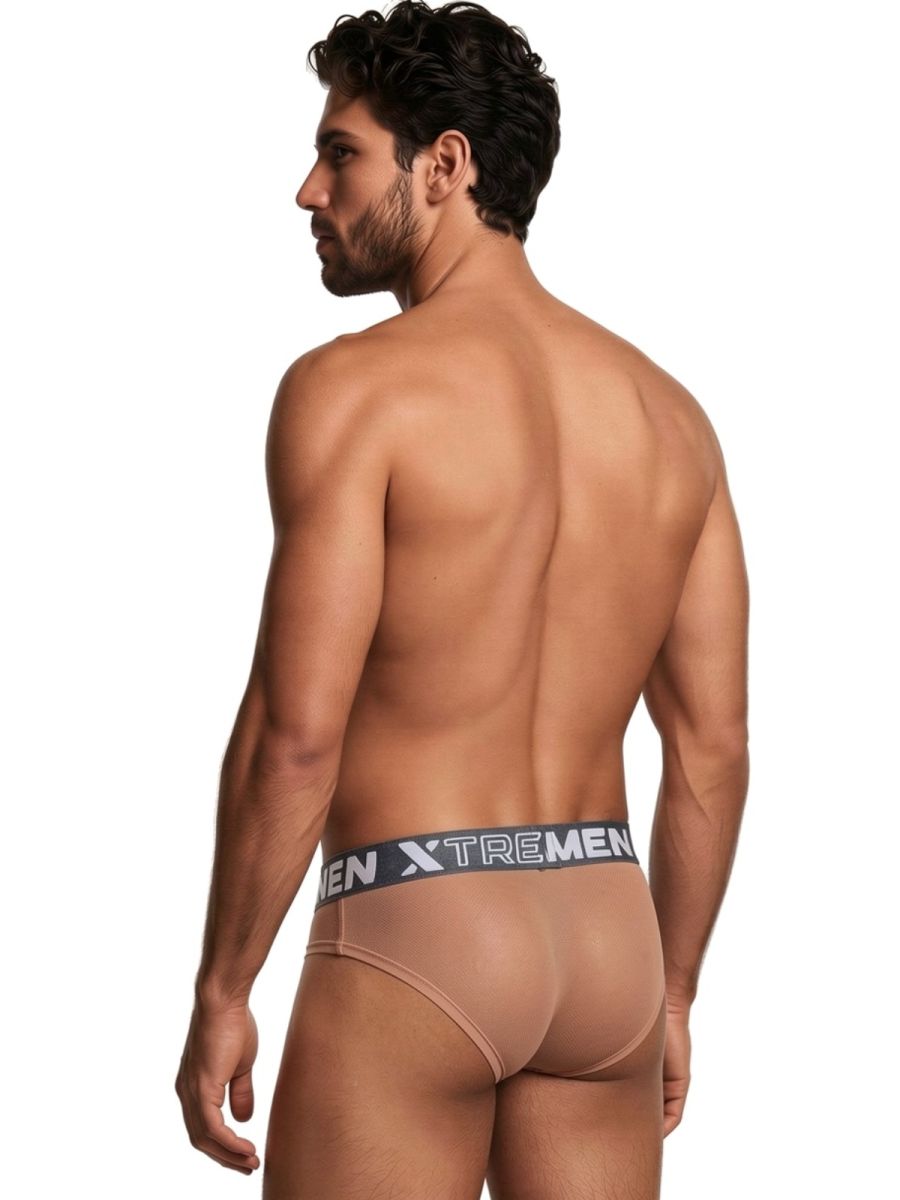 Xtremen 91262 Mens Sexy Microfiber Sheer Mesh Briefs Brown
