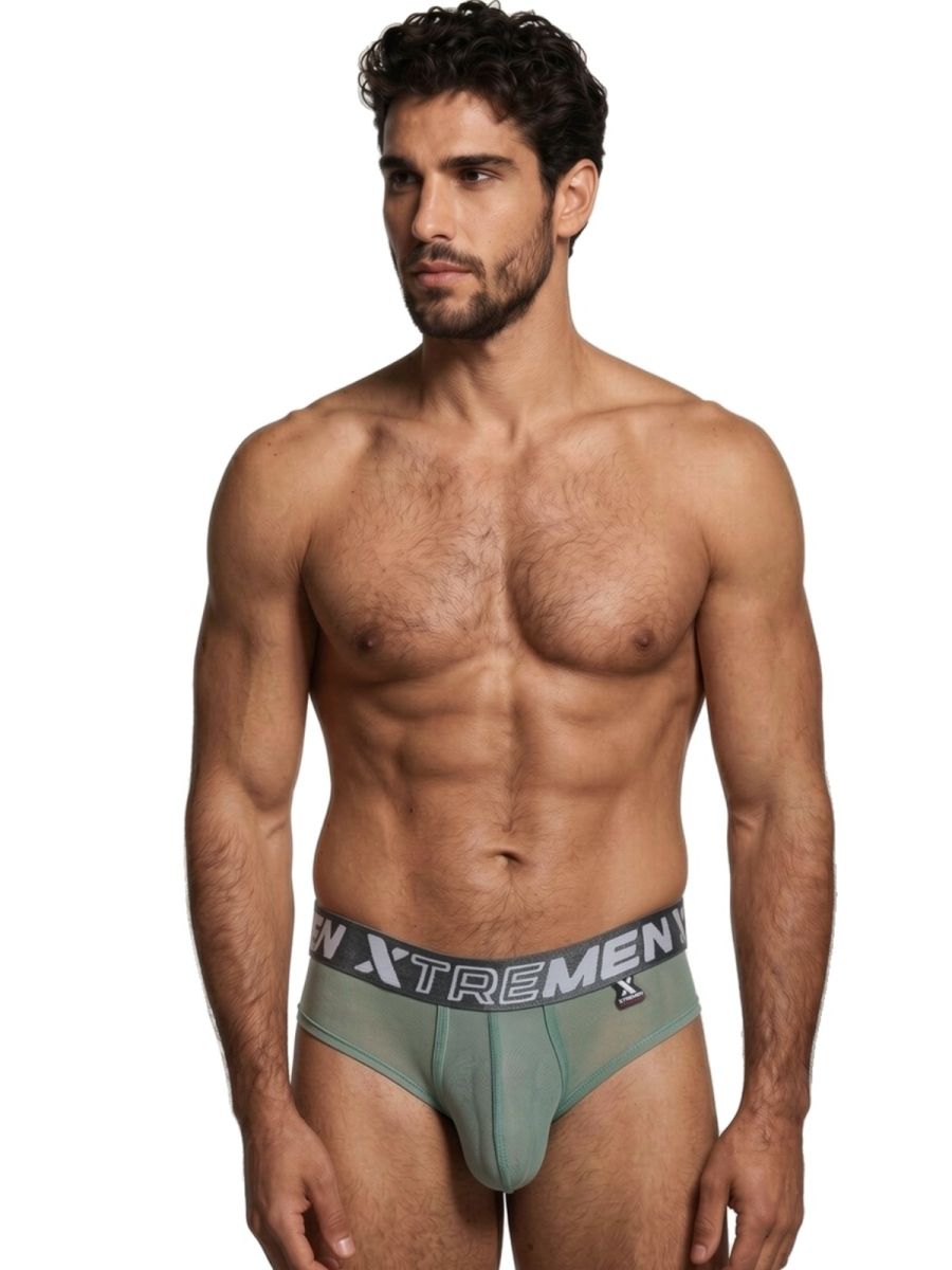 Xtremen 91262 Mens Sexy Microfiber Sheer Mesh Briefs Green