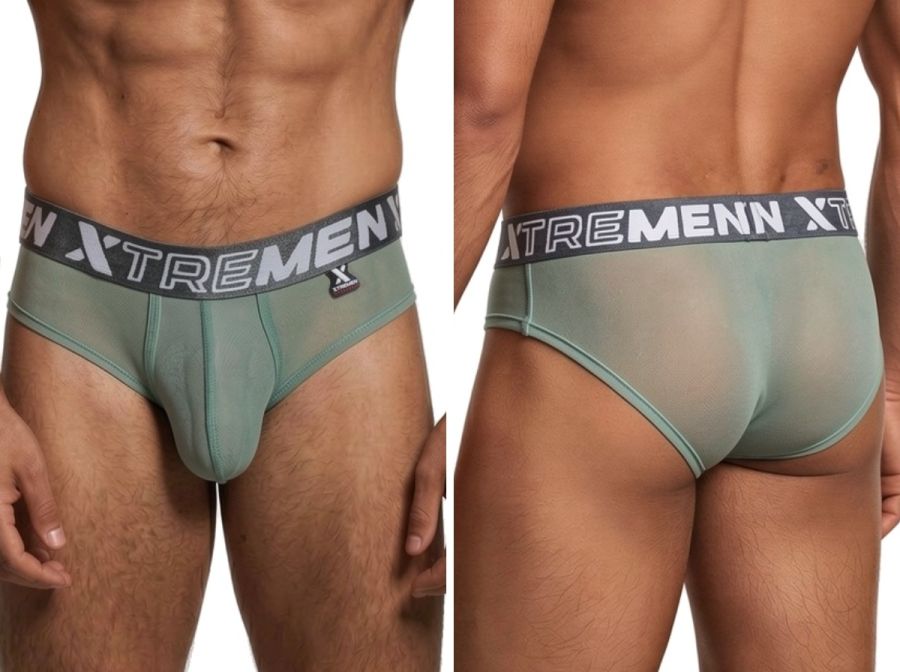 Xtremen 91262 Mens Sexy Microfiber Sheer Mesh Briefs Green
