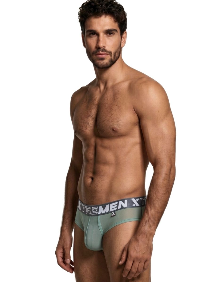 Xtremen 91262 Mens Sexy Microfiber Sheer Mesh Briefs Green