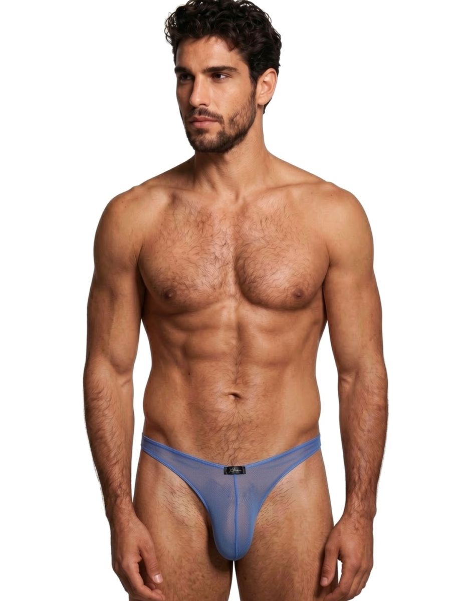 Xtremen 91264 Mens Microfiber See-through Mesh Bikini Brief Blue