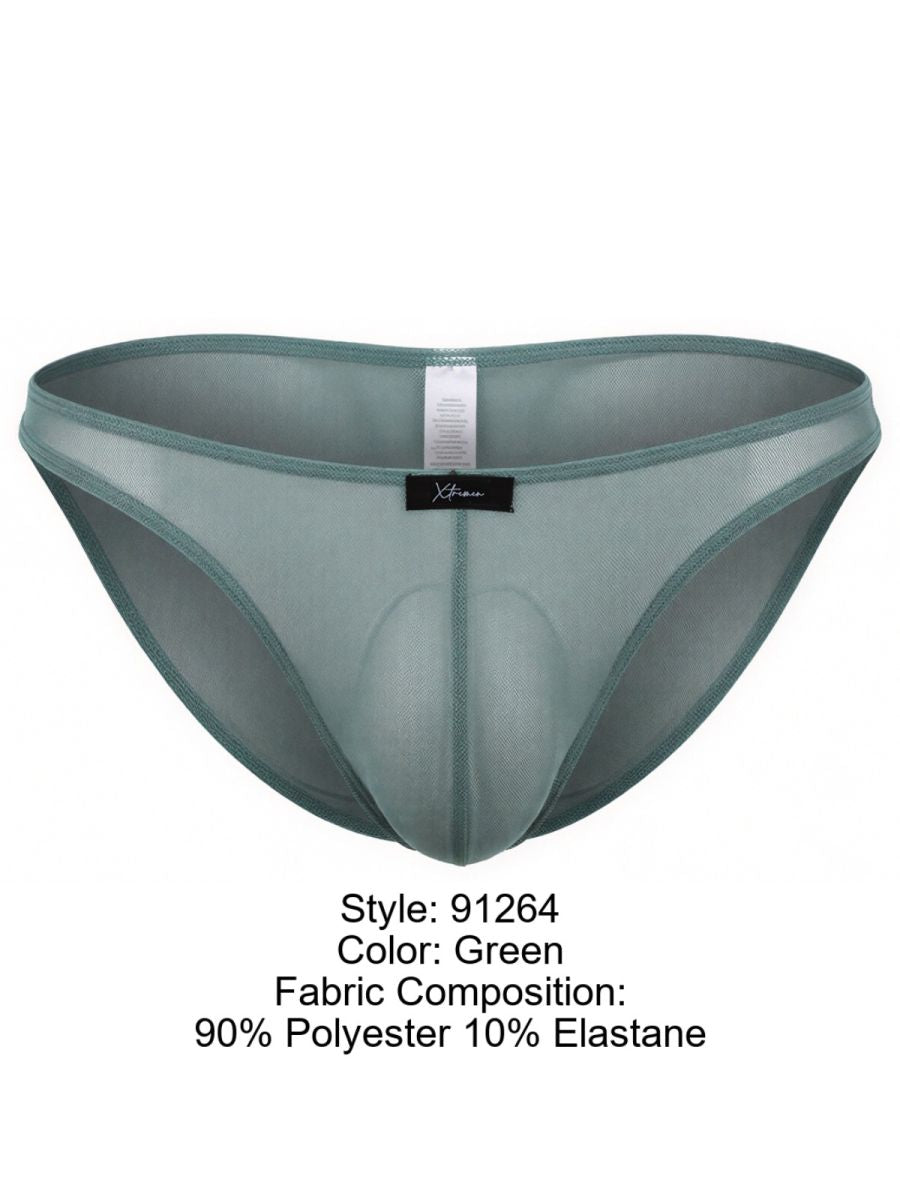 Xtremen 91264 Mens Microfiber See-through Mesh Bikini Brief Green
