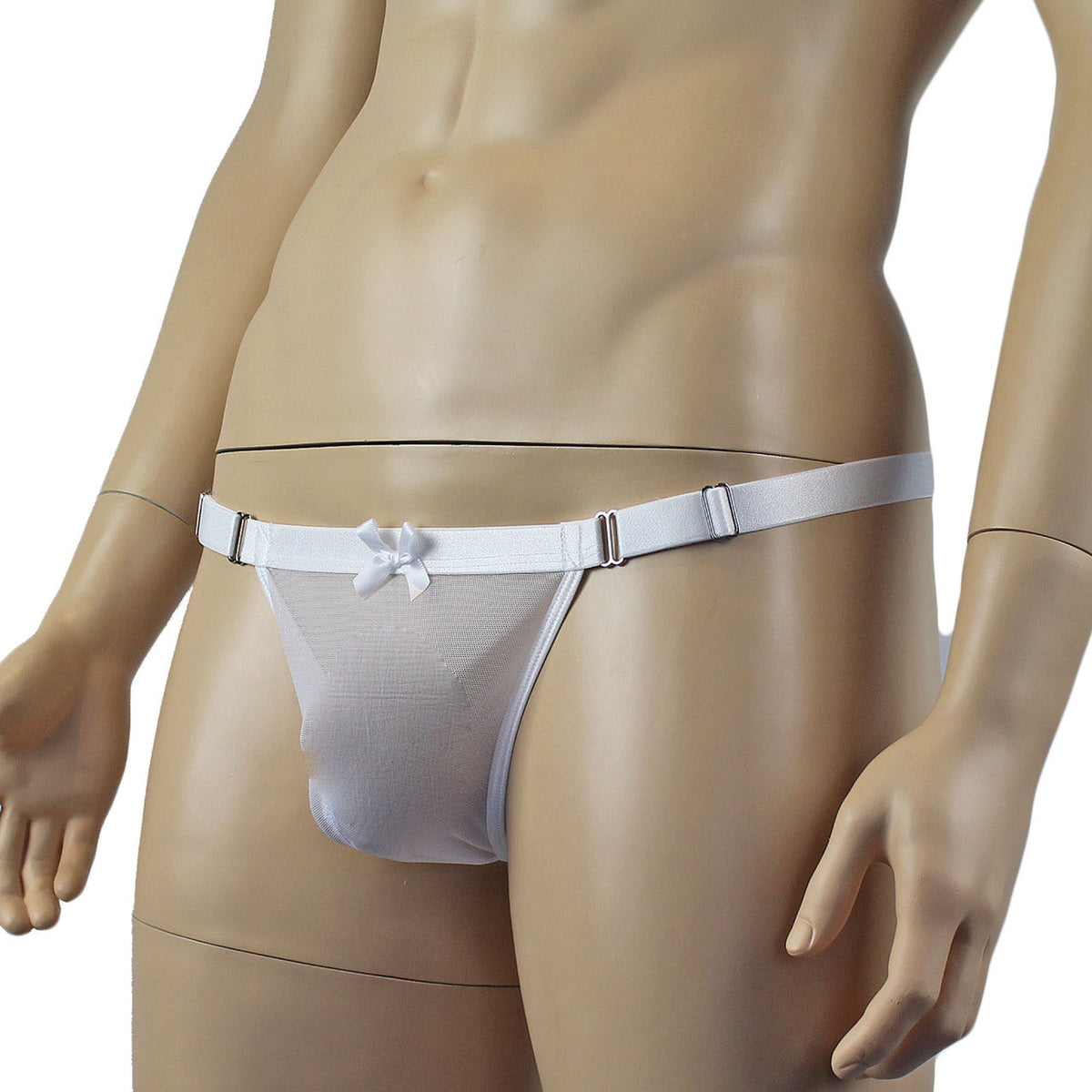 Mens Exotic Mesh G string with Adjustable Waist Strap White