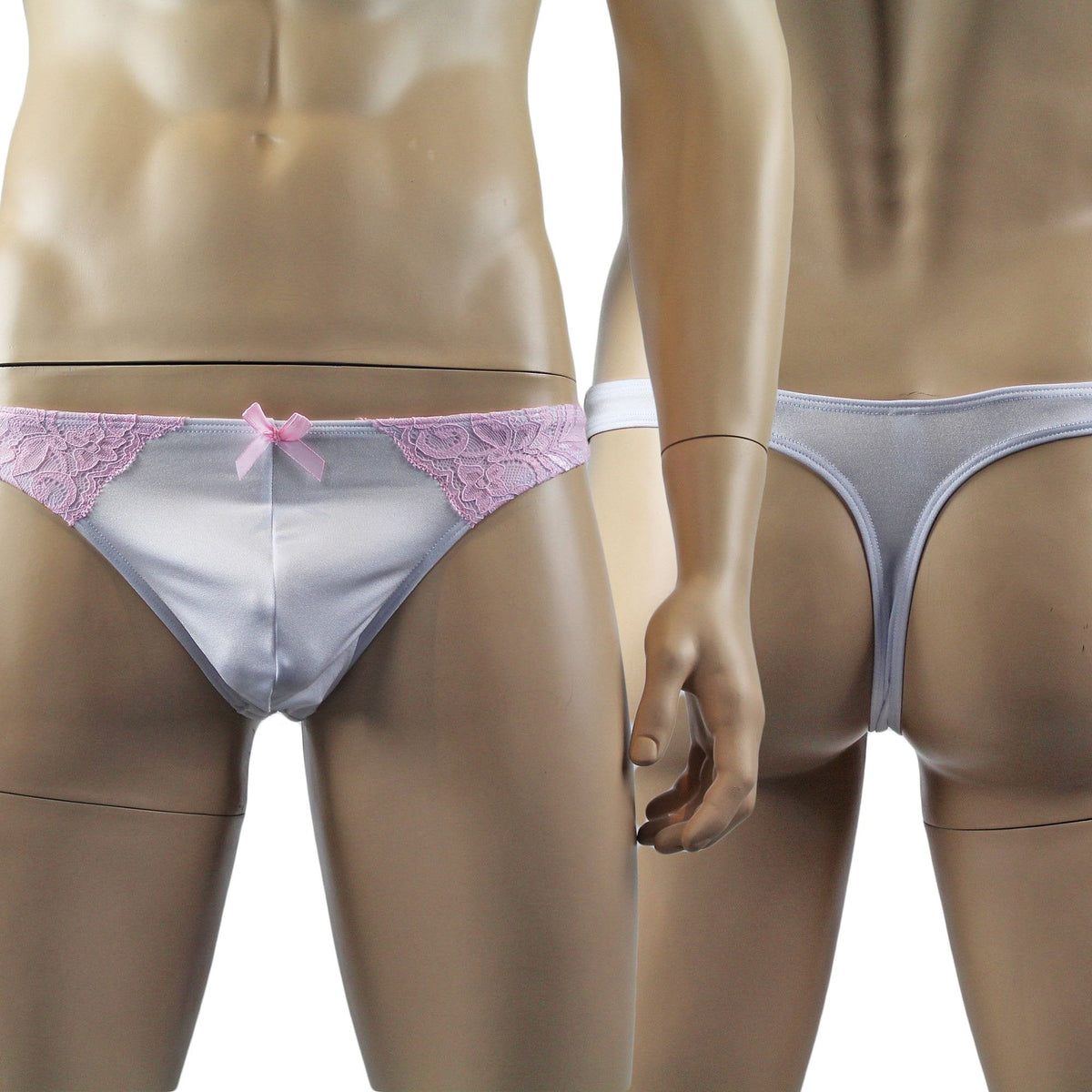 Mens Isabel Panty Stretch Spandex & Lace Thong with Sexy Back (white & pink lace plus other colours)