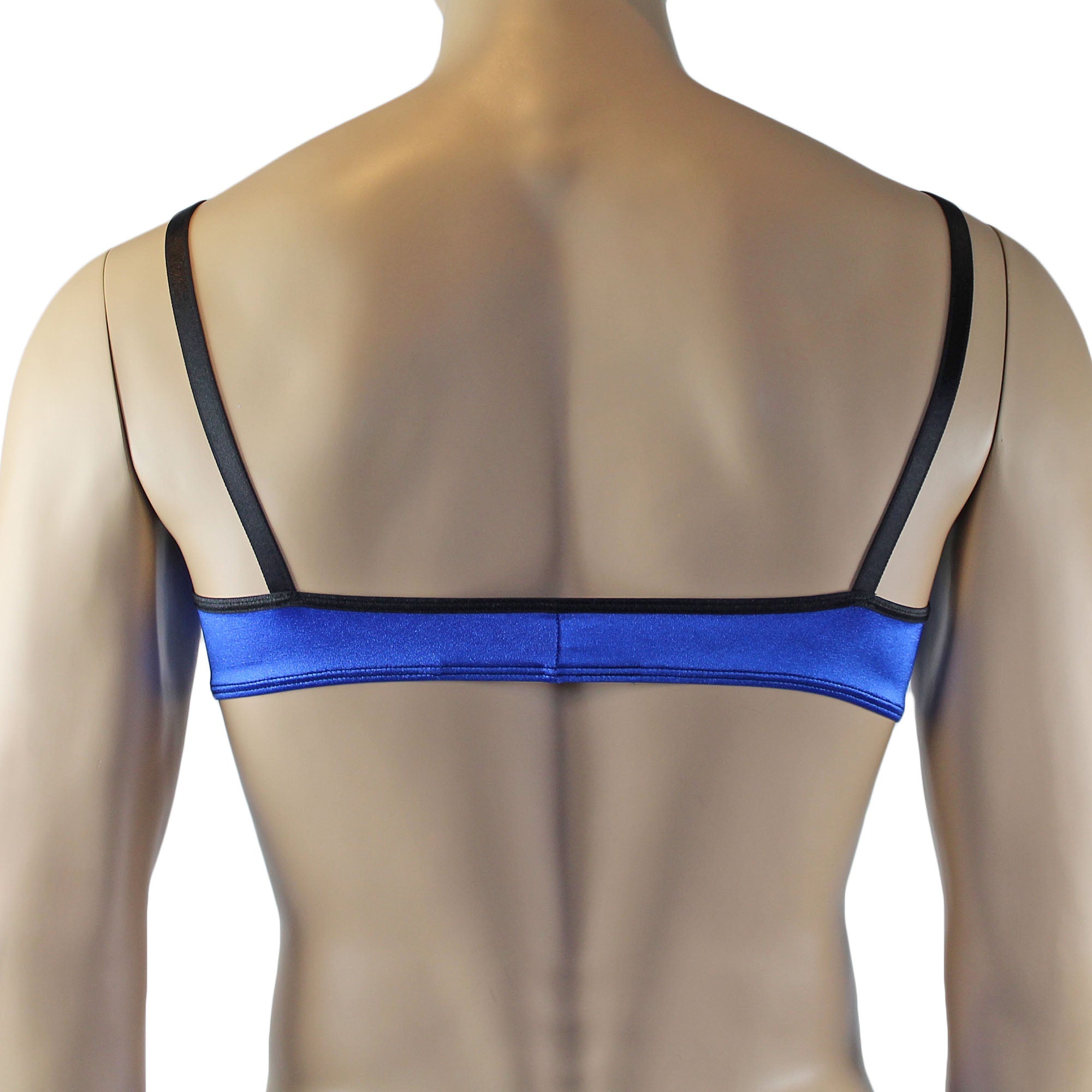 Mens Jenny Shiny Spandex Bra Top & G string Lingerie Blue