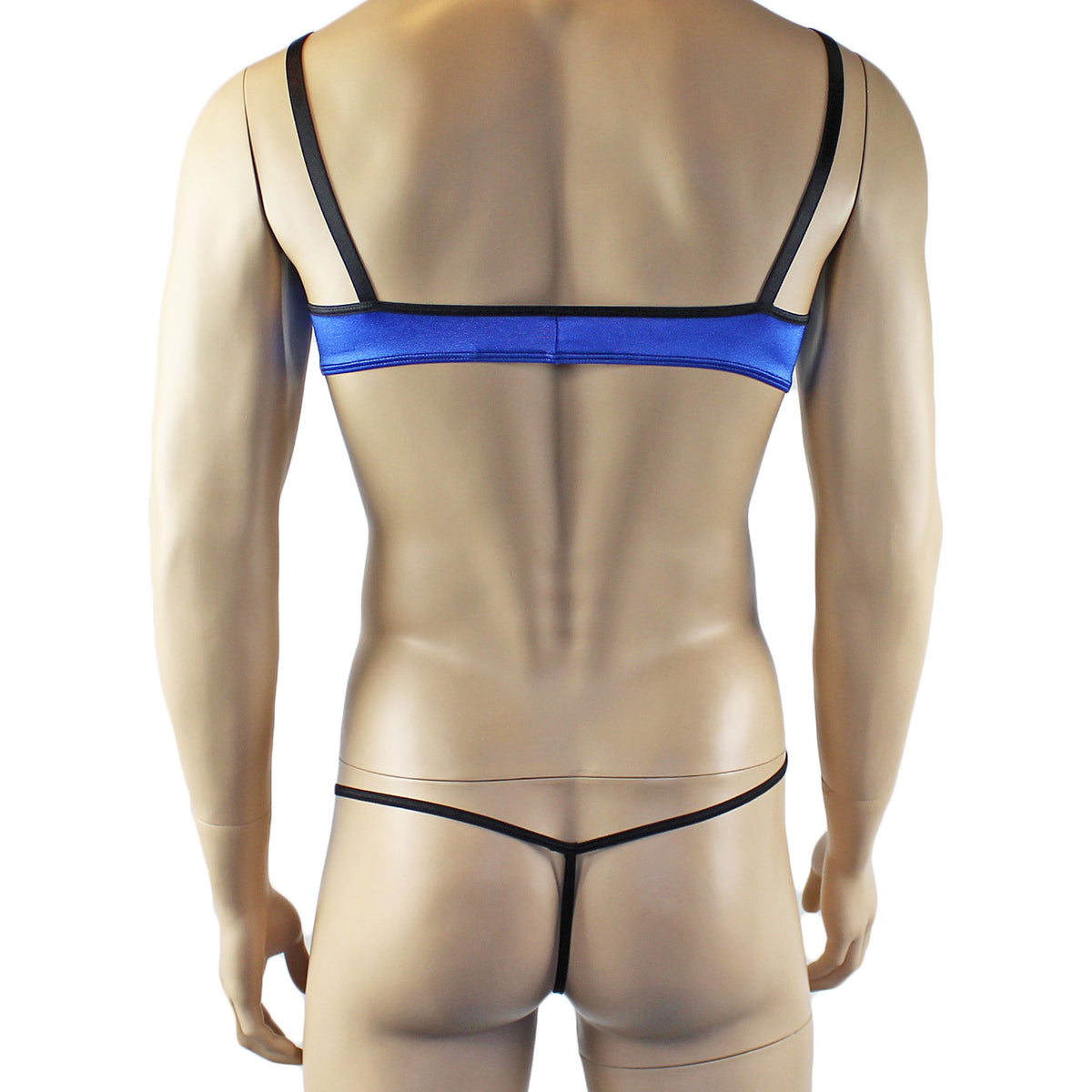 Mens Jenny Shiny Spandex Bra Top & G string Lingerie Blue & Black