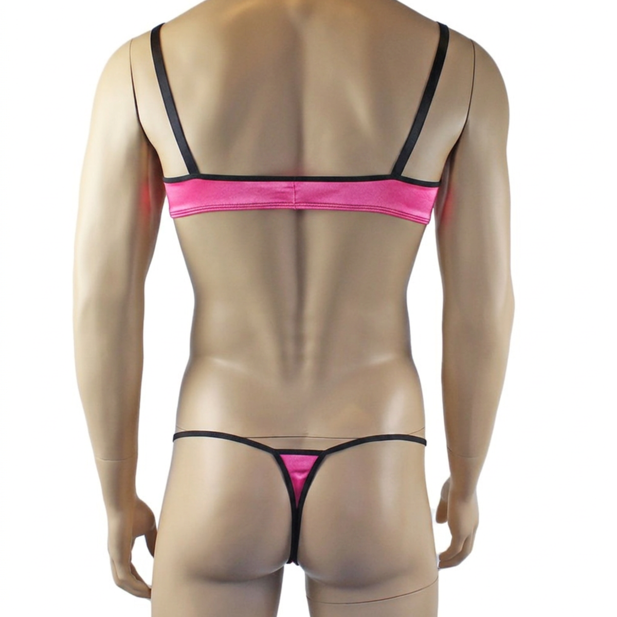 Mens Jenny Shiny Spandex Bra Top & G string Lingerie Hot Pink & Black