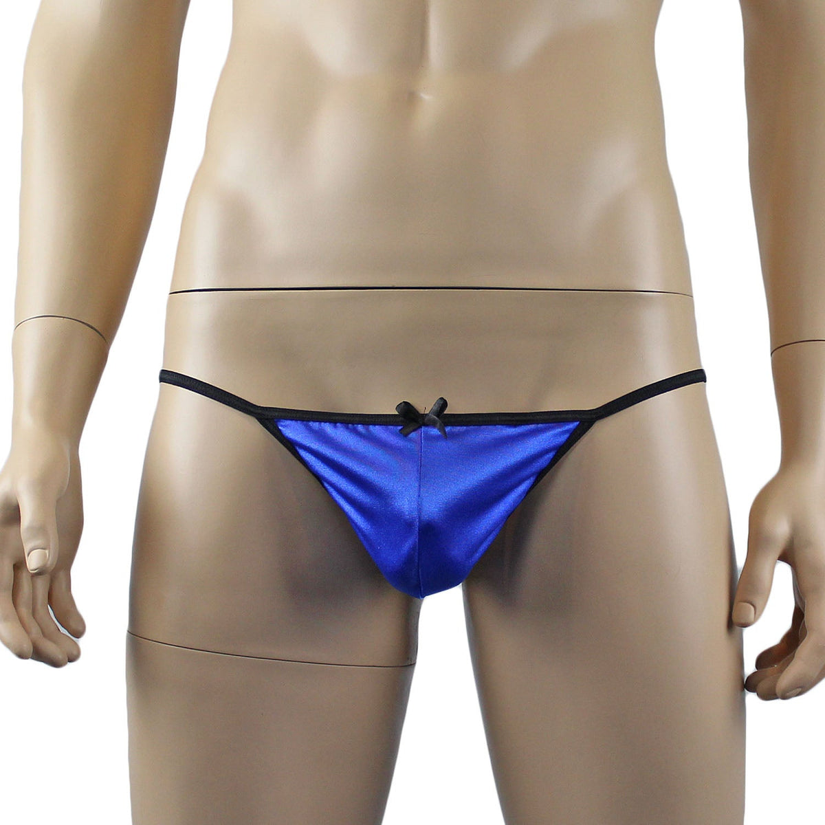 Mens Jenny Shiny Spandex Pouch G string with Bow Blue & Black
