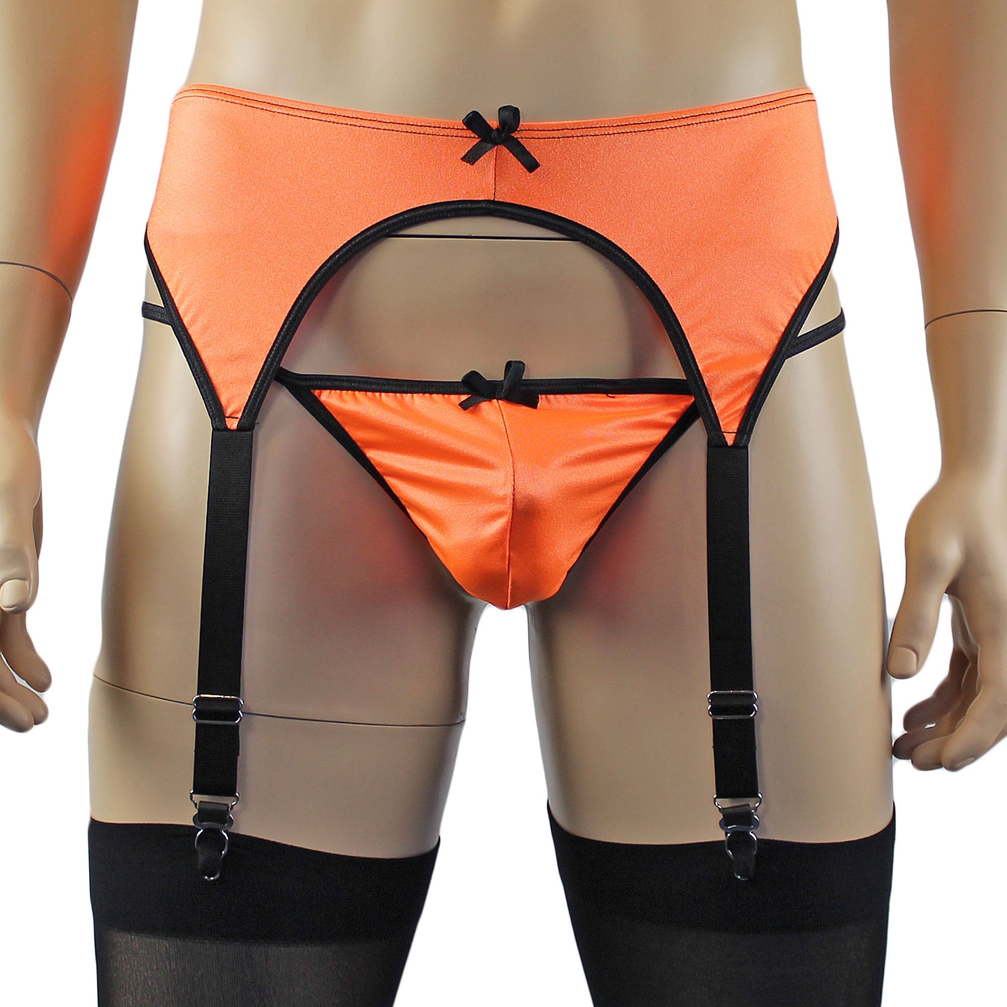 Mens Jenny Shiny Spandex Bra Top, G string and Garterbelt Multi Set Blue Orange Green