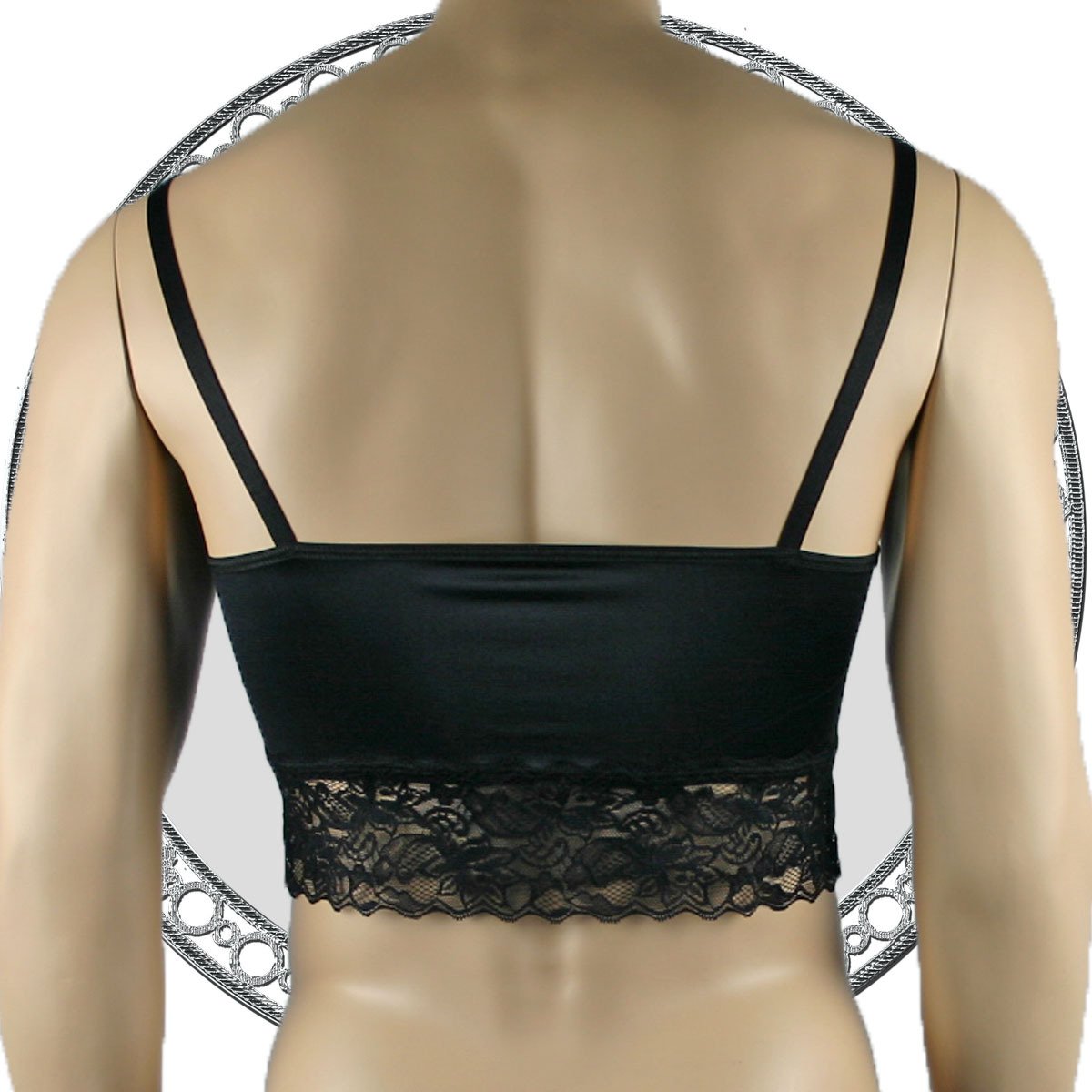 Mens Satin & Lace Crop Cami Top with Sexy Thong Black