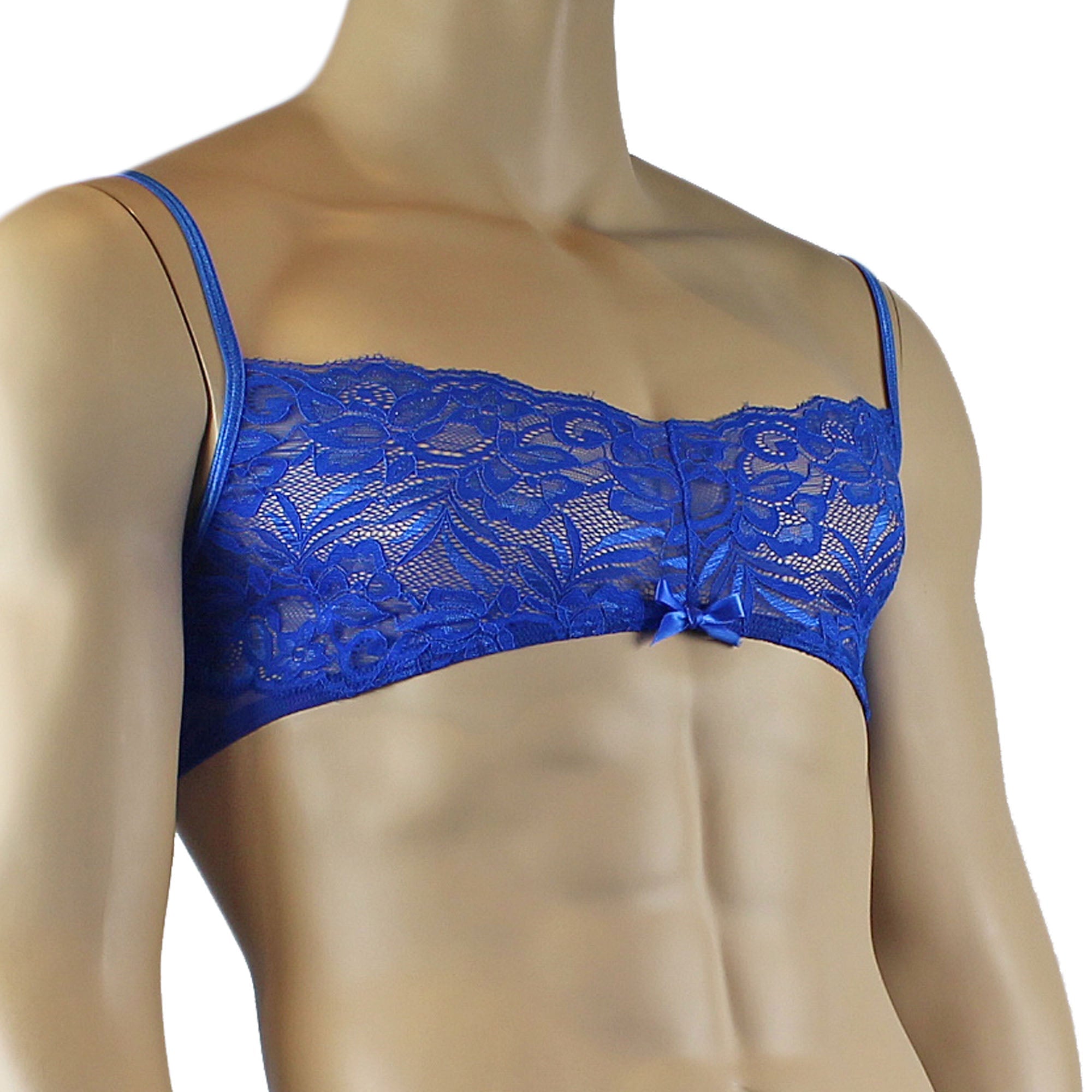 Mens Kristy Lace & Mesh Bra Top BR02L with thin Straps Blue