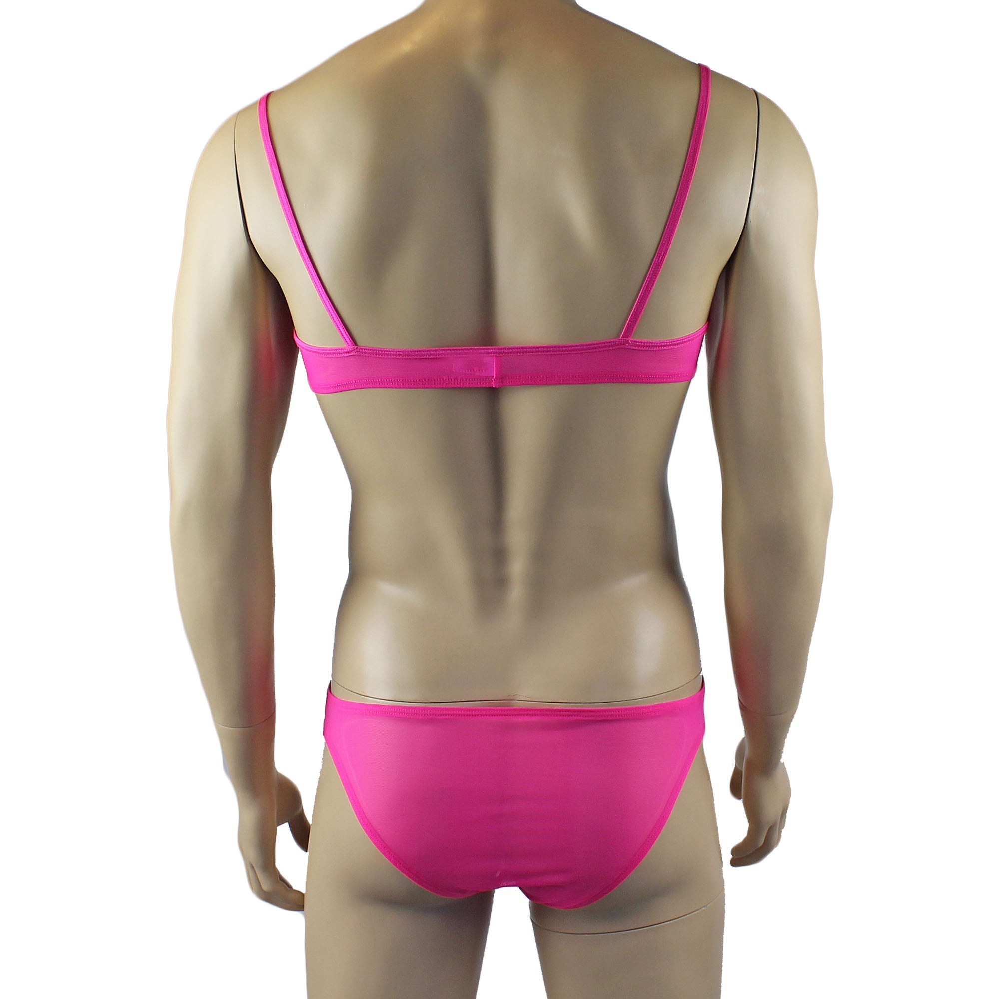 Mens Kristy Lace & Mesh Bra Top BR02L and Bikini Brief Hot Pink
