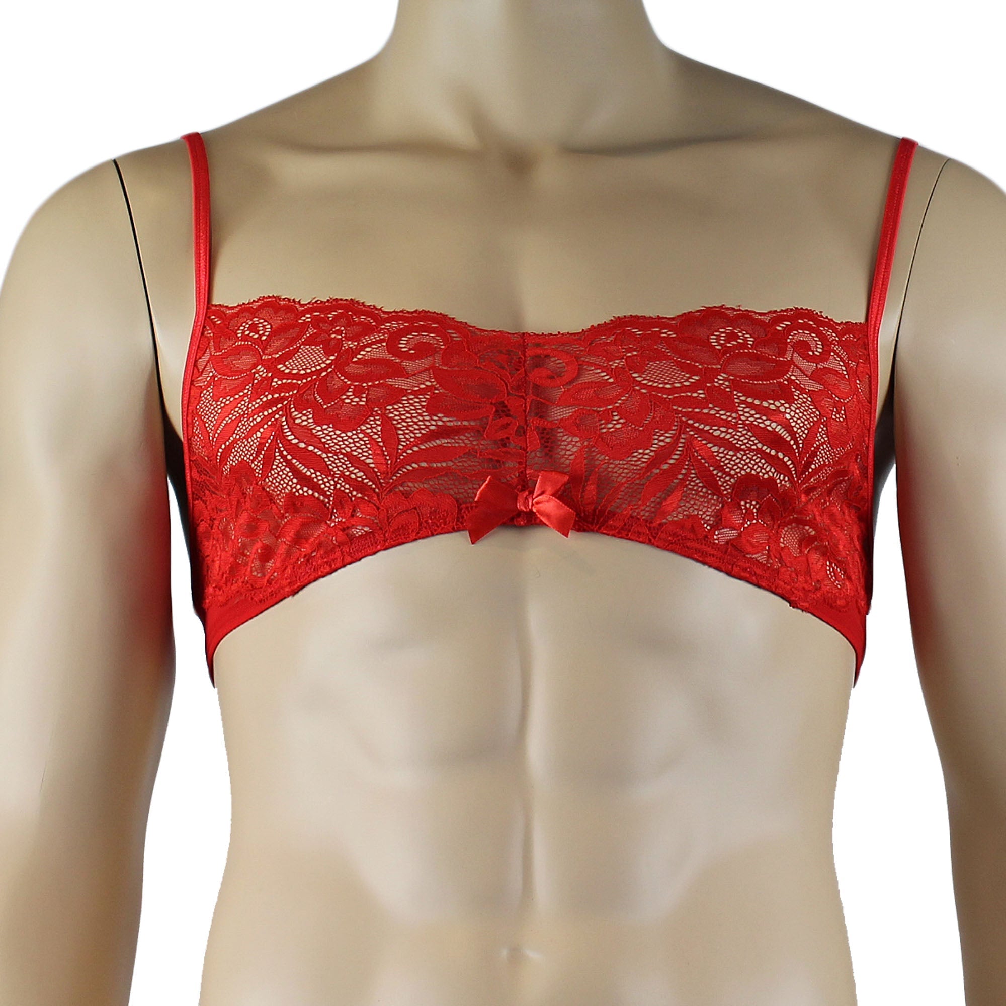 Mens Kristy Lace & Mesh Bra Top BR02L and Bikini Brief Red