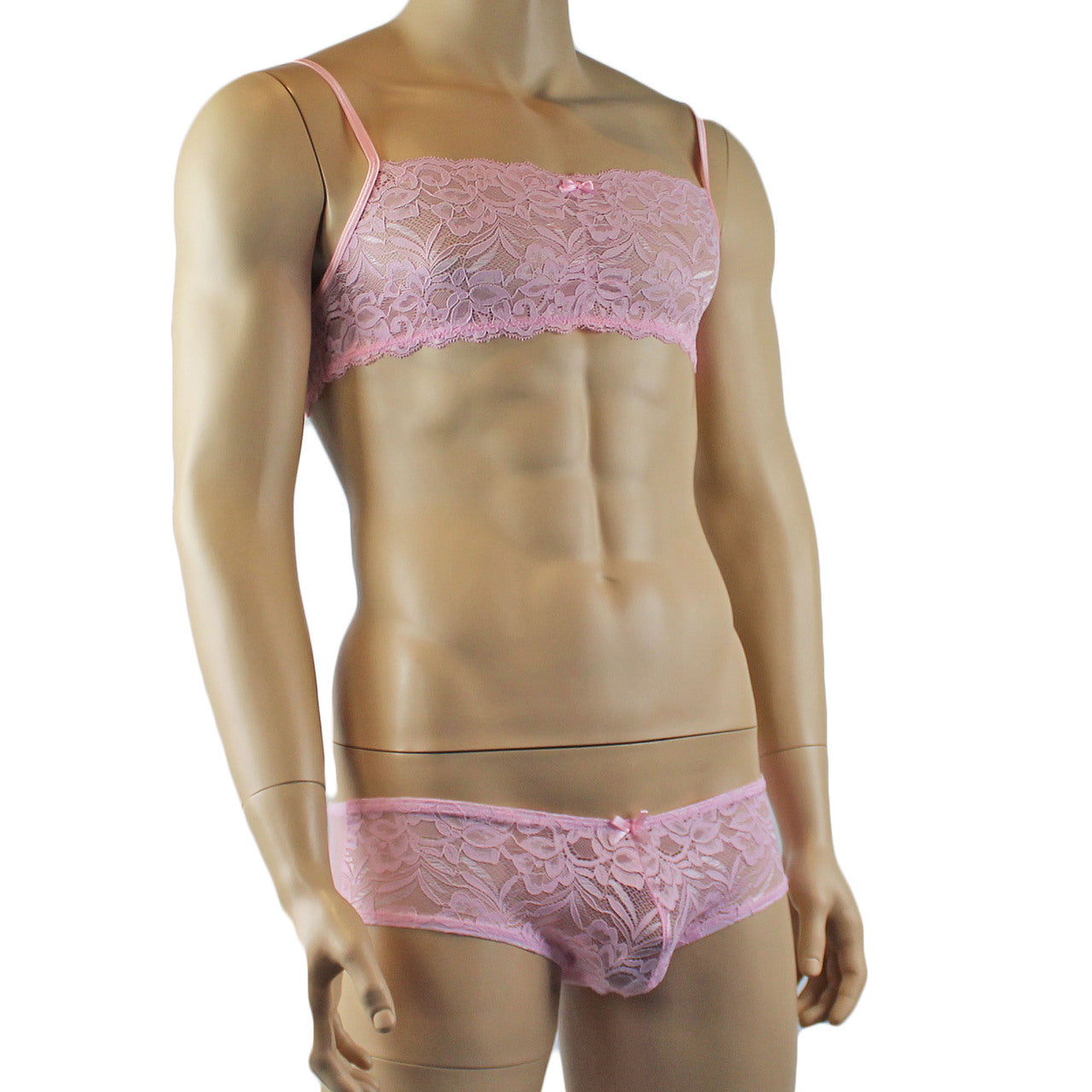 Mens Kristy Lingerie Lace Bra Top BR04 Boxer Briefs Light Pink