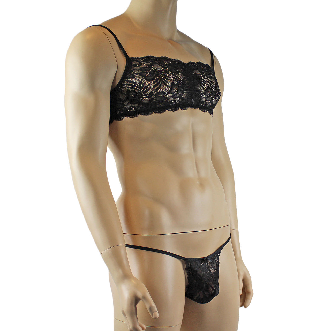 Mens Kristy Lingerie Lace Bra Top BR04G and Pouch G string Black
