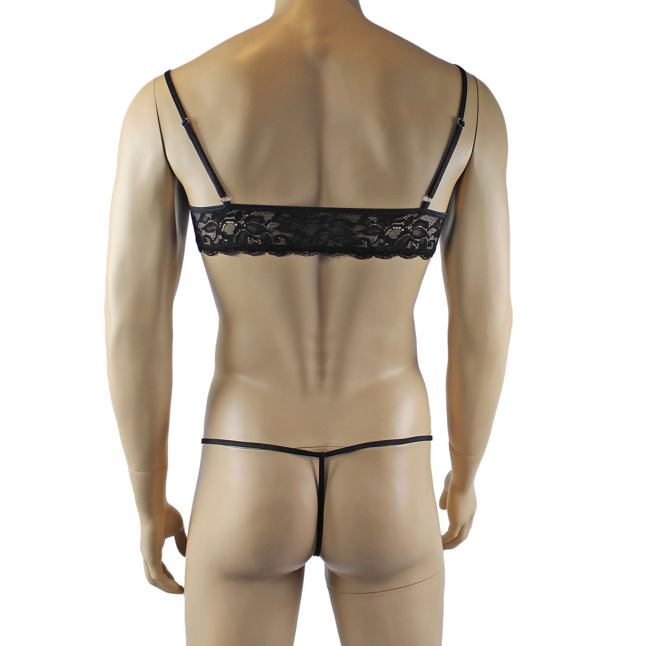 Mens Kristy Lingerie Lace Bra Top BR04 and Pouch G string Black