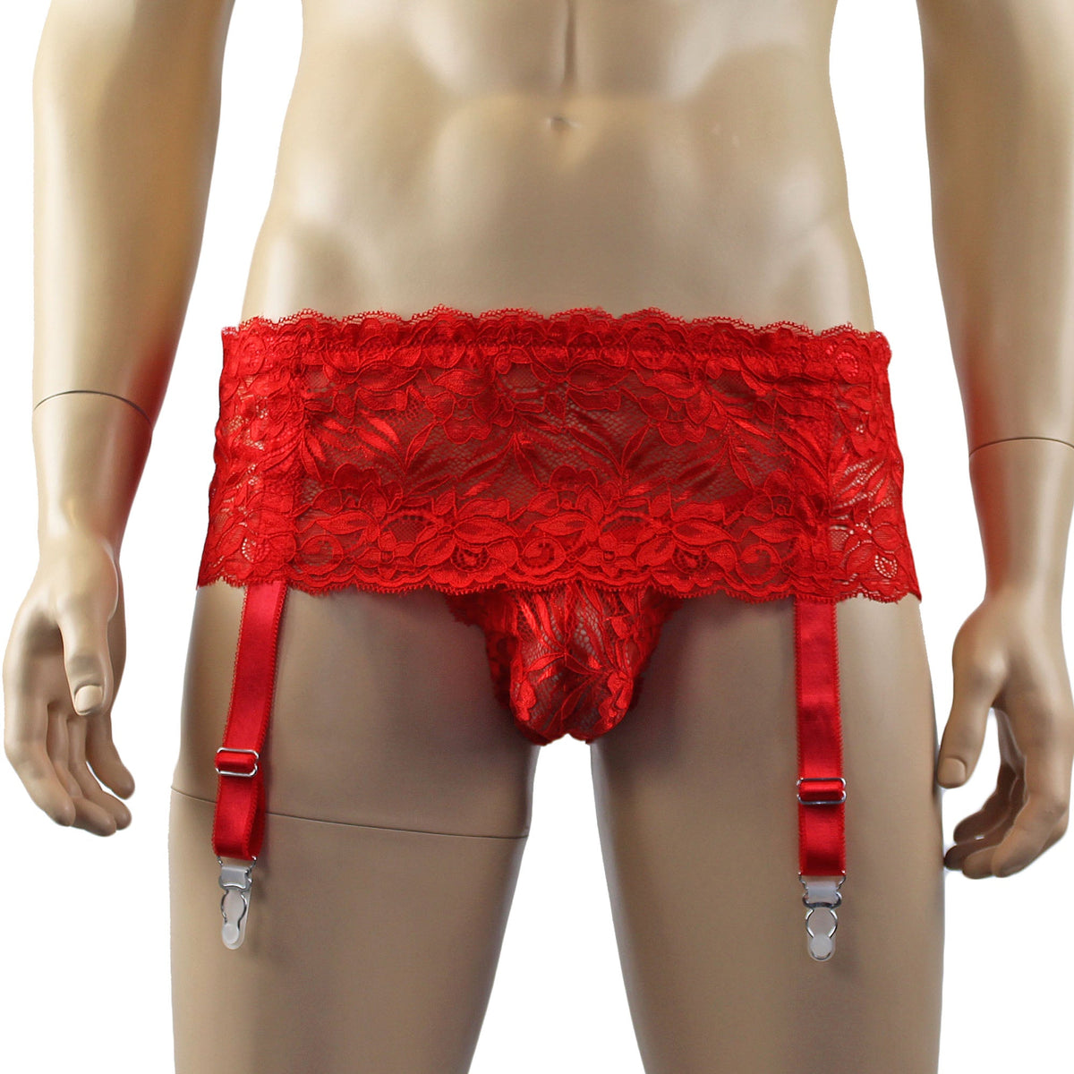 Mens Kristy Wide Lace Garter Belt Mens Lingerie Red