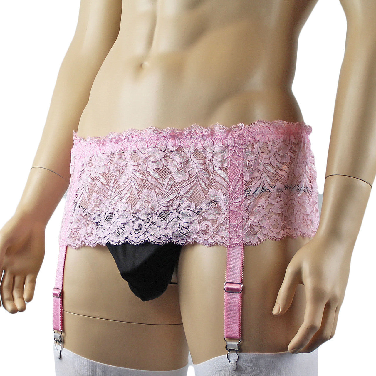 Mens Kristy Wide Lace Garter Belt Mens Lingerie Light Pink