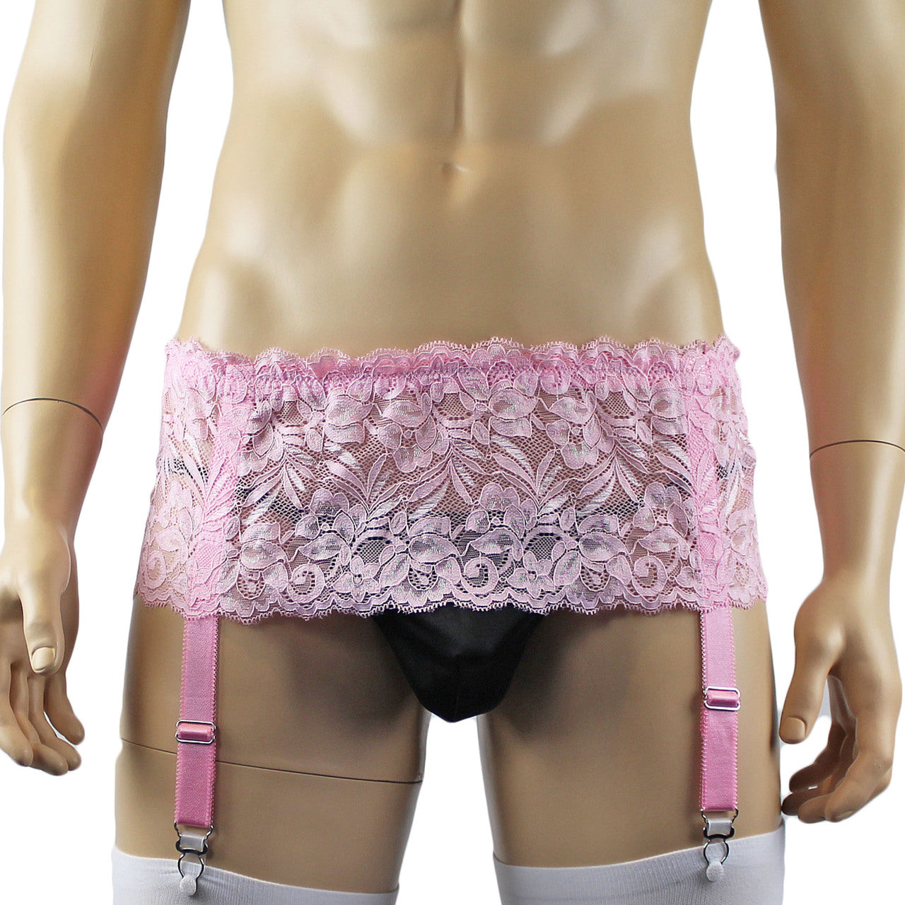Mens Kristy Wide Lace Garter Belt Mens Lingerie Light Pink
