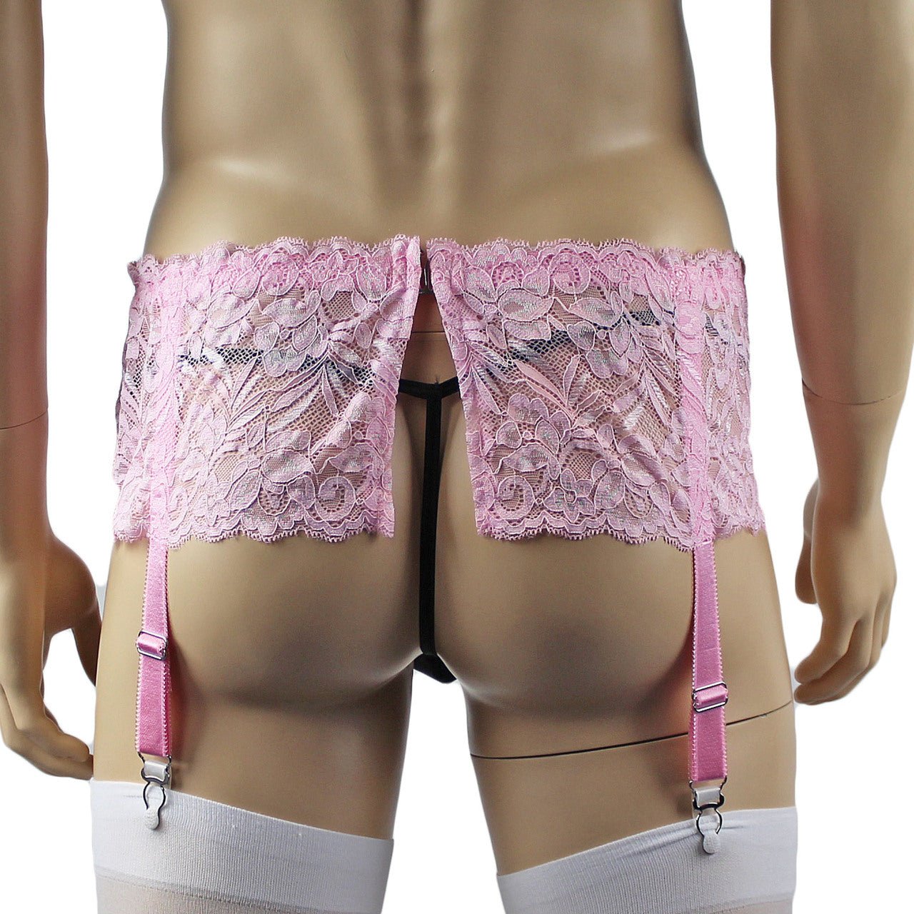 Mens Kristy Wide Lace Garter Belt Mens Lingerie Light Pink