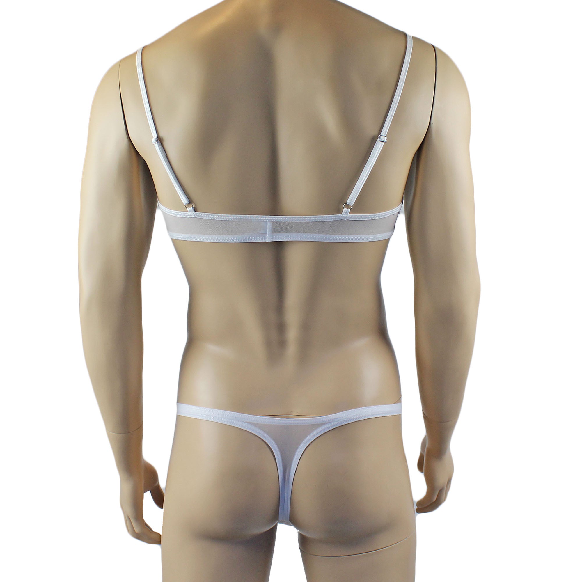 Mens Kristy Lace & Mesh Bra Top BR02L and Thong Panty White