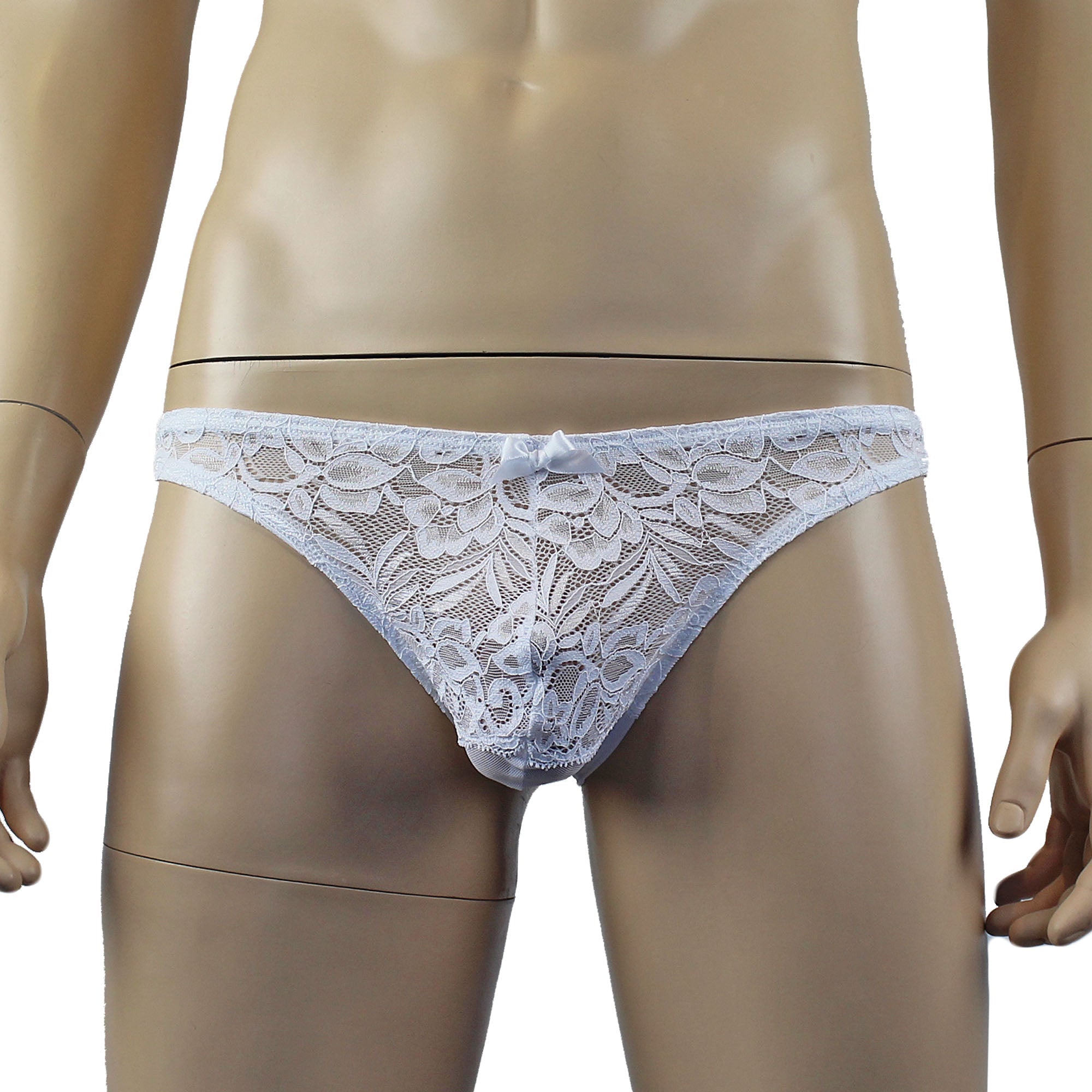 Mens Kristy Lace & Mesh Bra Top BR02L and Thong Panty White