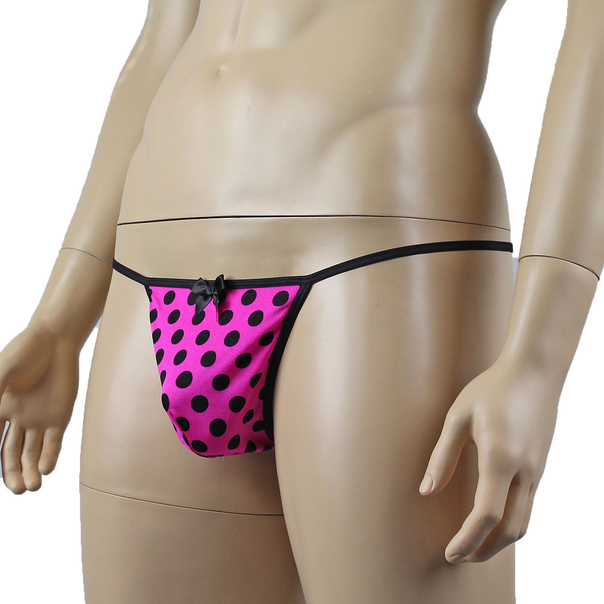 Mens Pink Polka Dot Lace Bra Top with Matching Polka G string