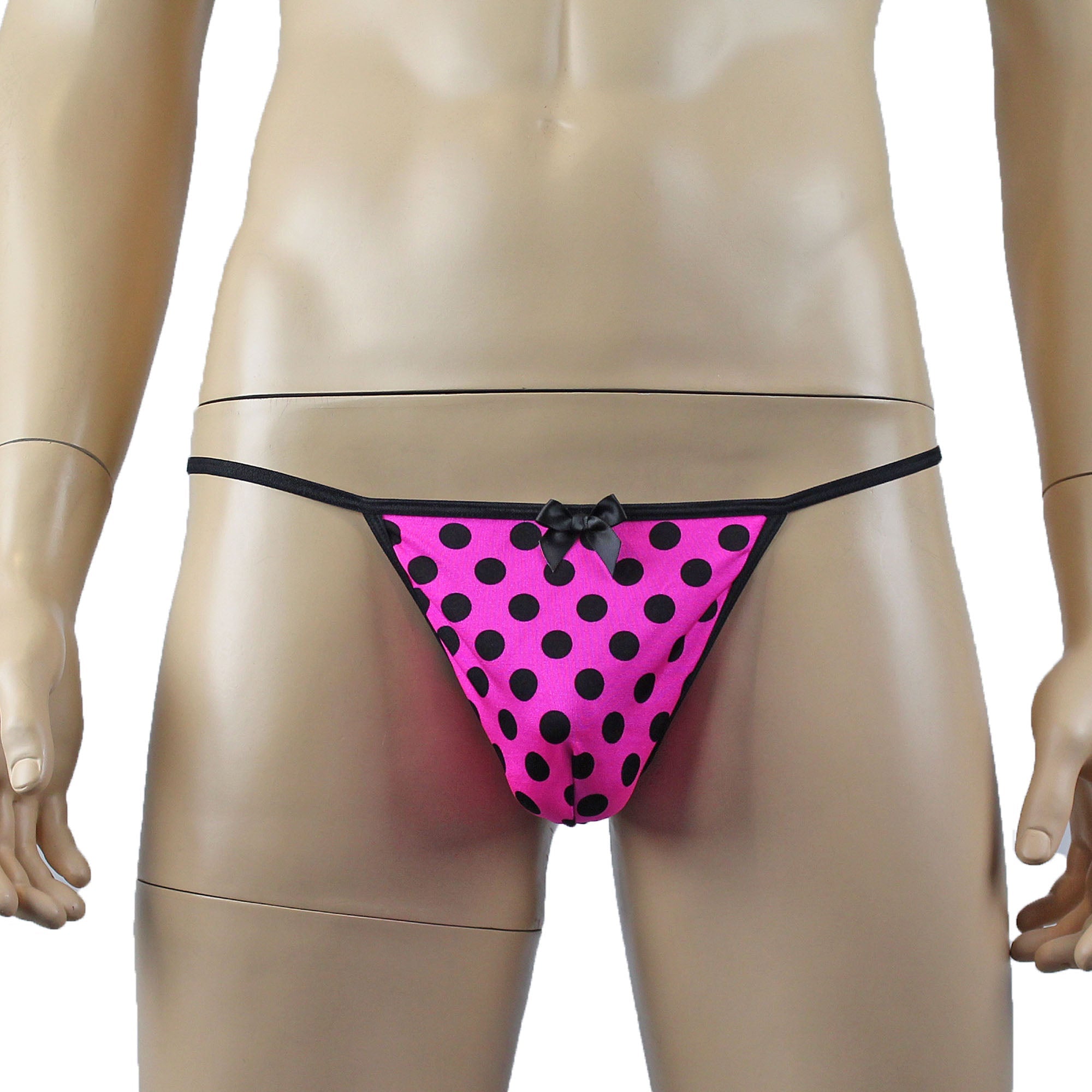 Mens Hot Pink Polka Dot with Black Lace Camisole Top with G string & Garterbelt