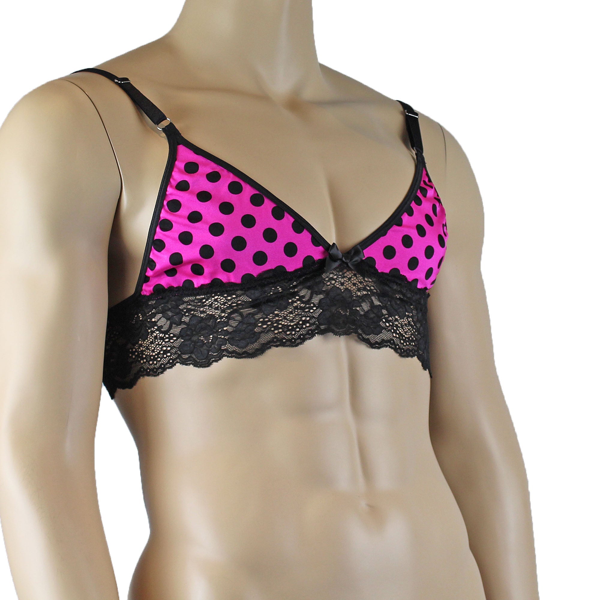 Mens Hot Pink Polka Dot & Lace Bra Top with Fun & Flirty Detail