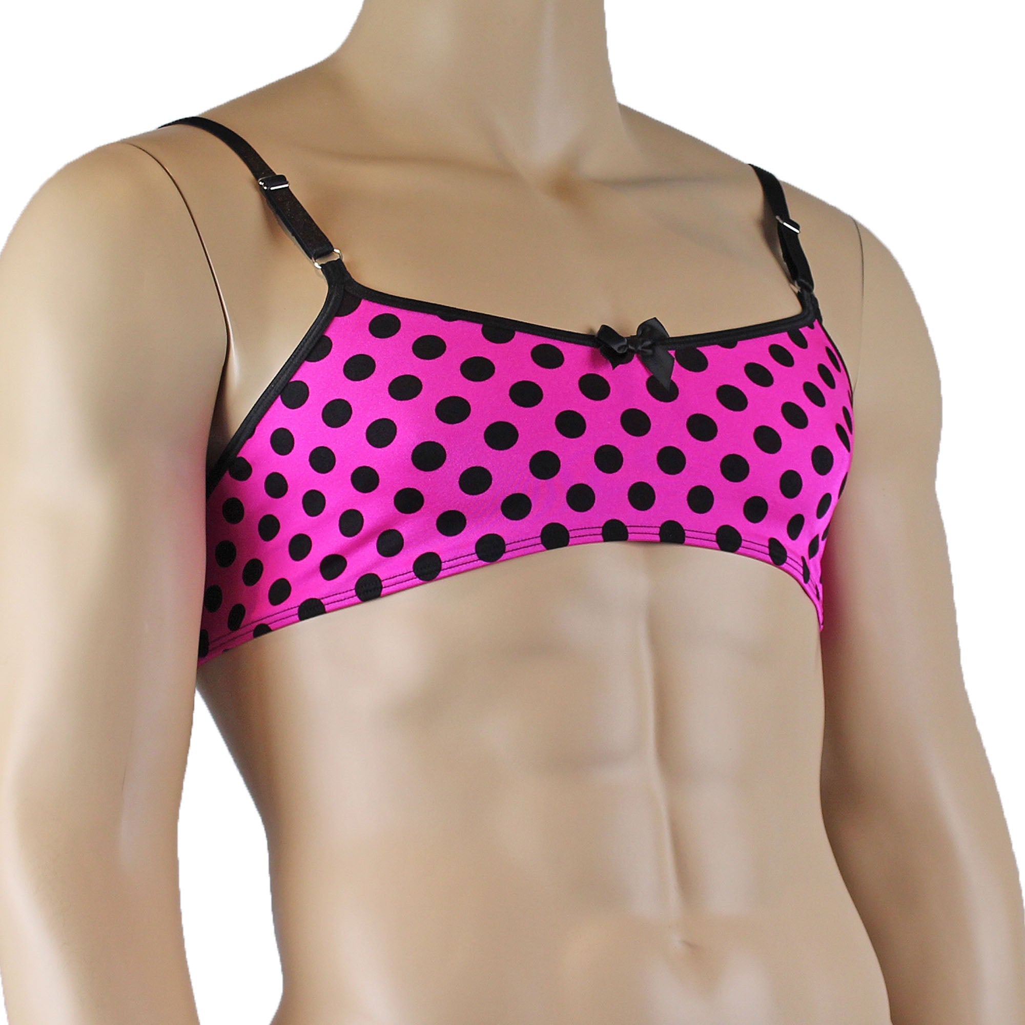 Mens Hot Pink Polka Dot Bra Top with Bow Front