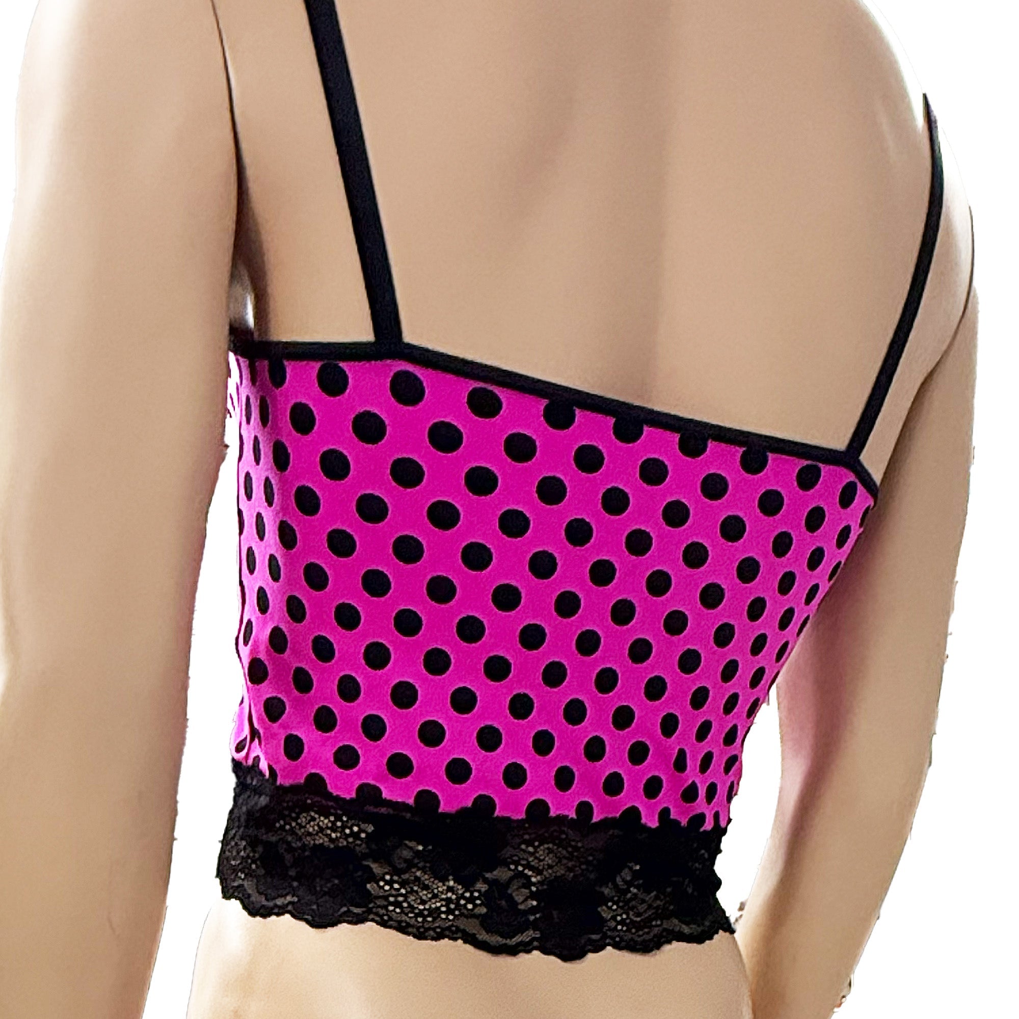 Mens Hot Pink Polka Dot Spandex & Lace Camisole Top