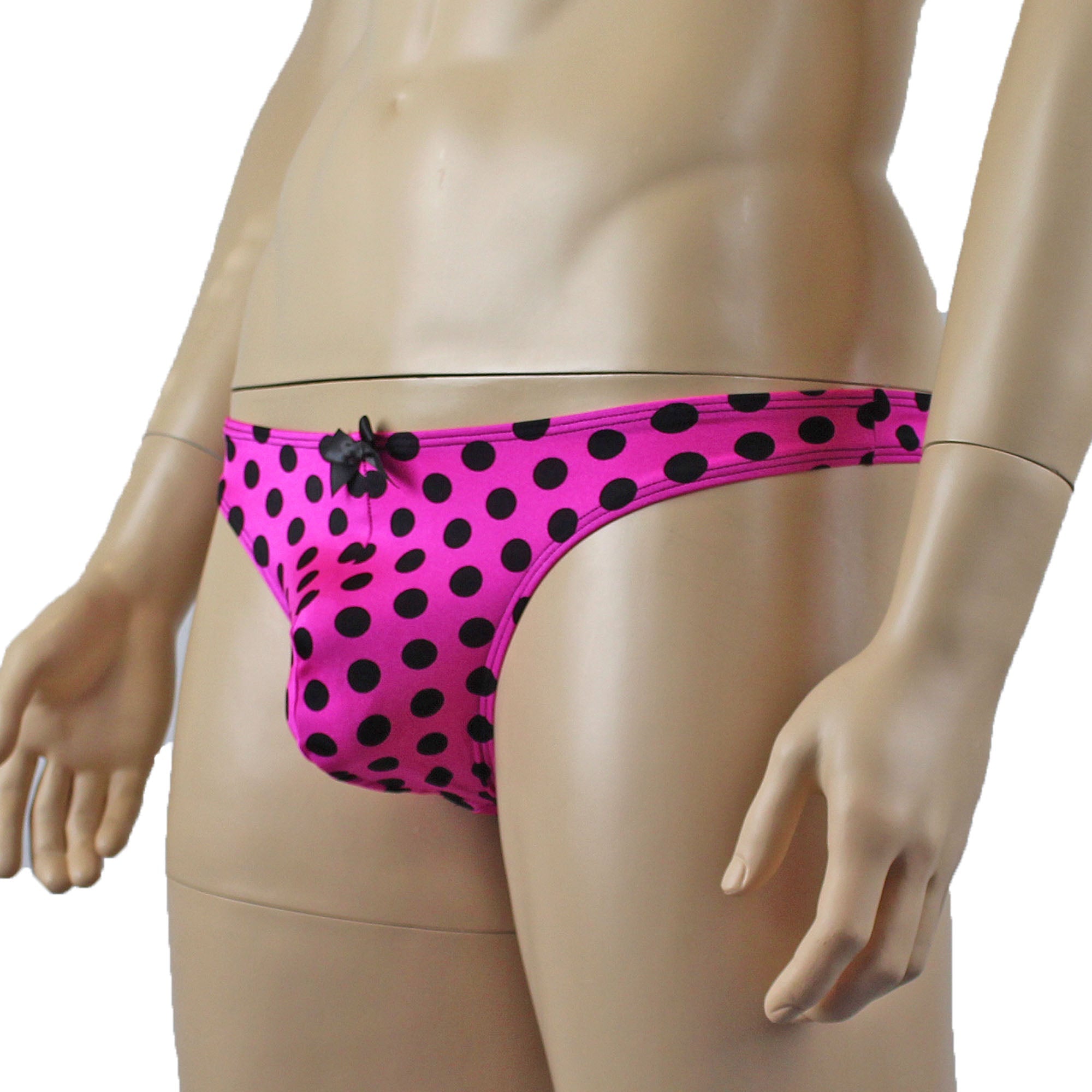 Mens Hot Pink Polka Dot Crop Top Bra & G string Thong