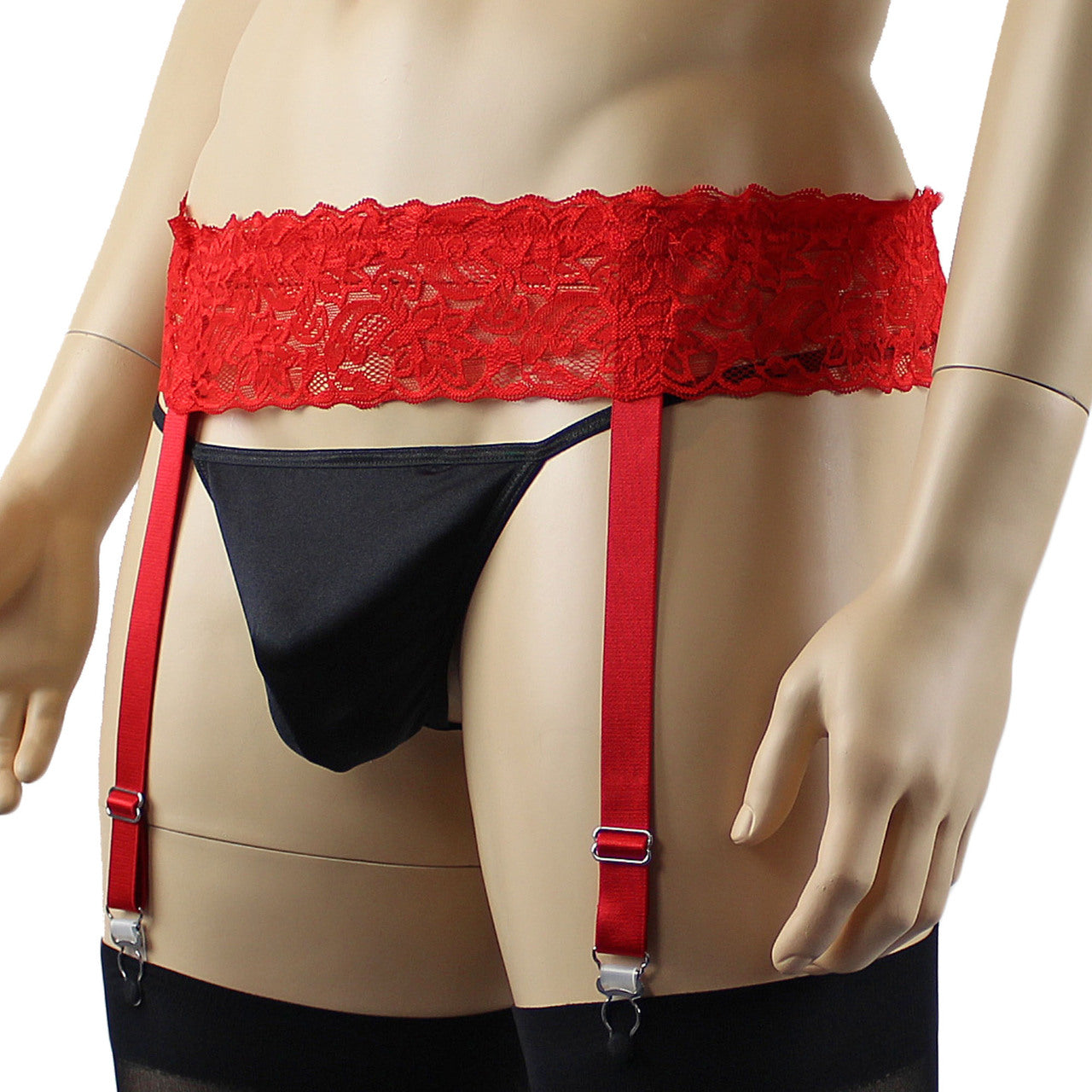 Mens Lace Garter Belt Mens Lingerie and Underwear Red Lace