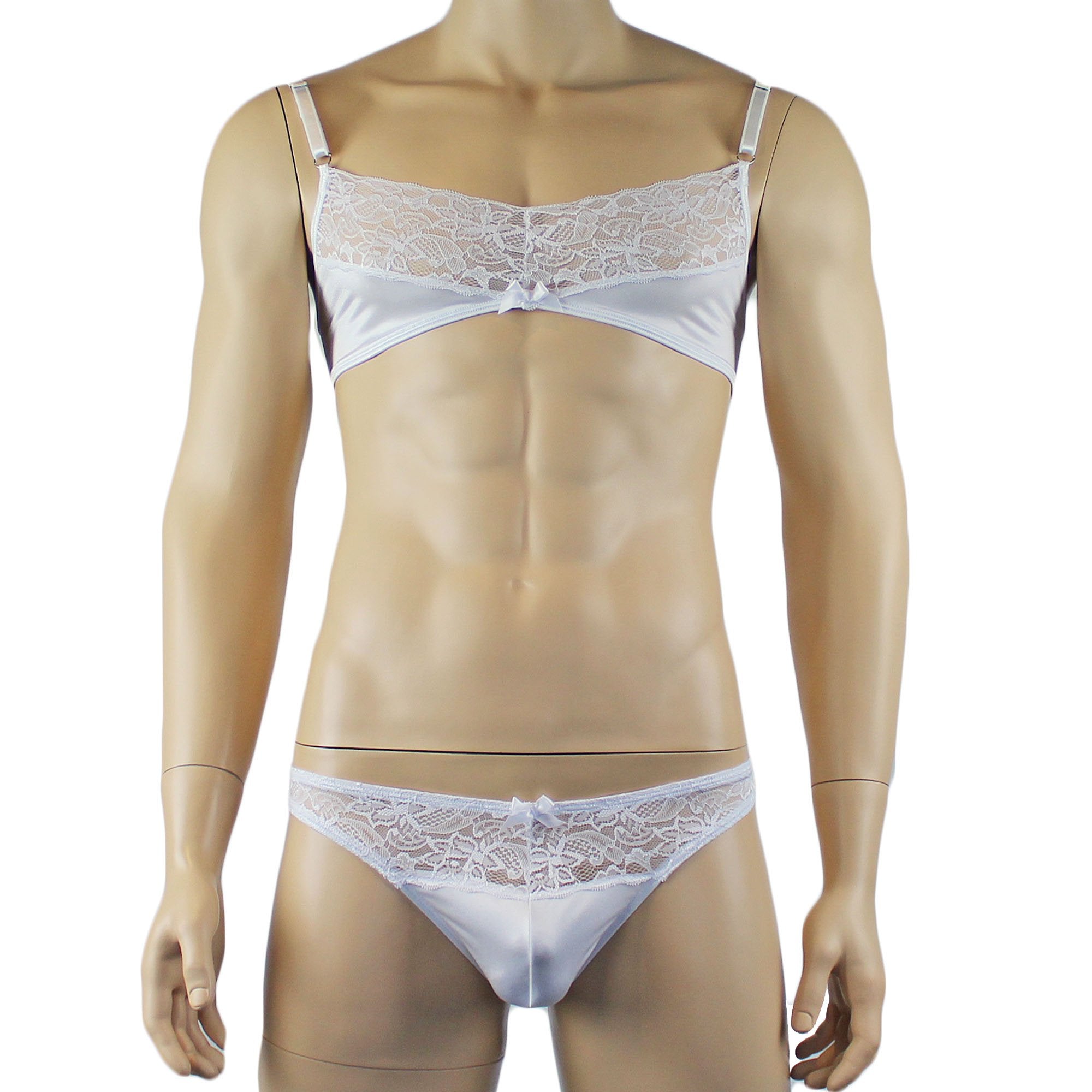 Male Romance Stretch Spandex Bra & Thong for Lingerie Men White or Bla Male Romance Stretch Spandex Bra & Thong for Lingerie Men White or Bla