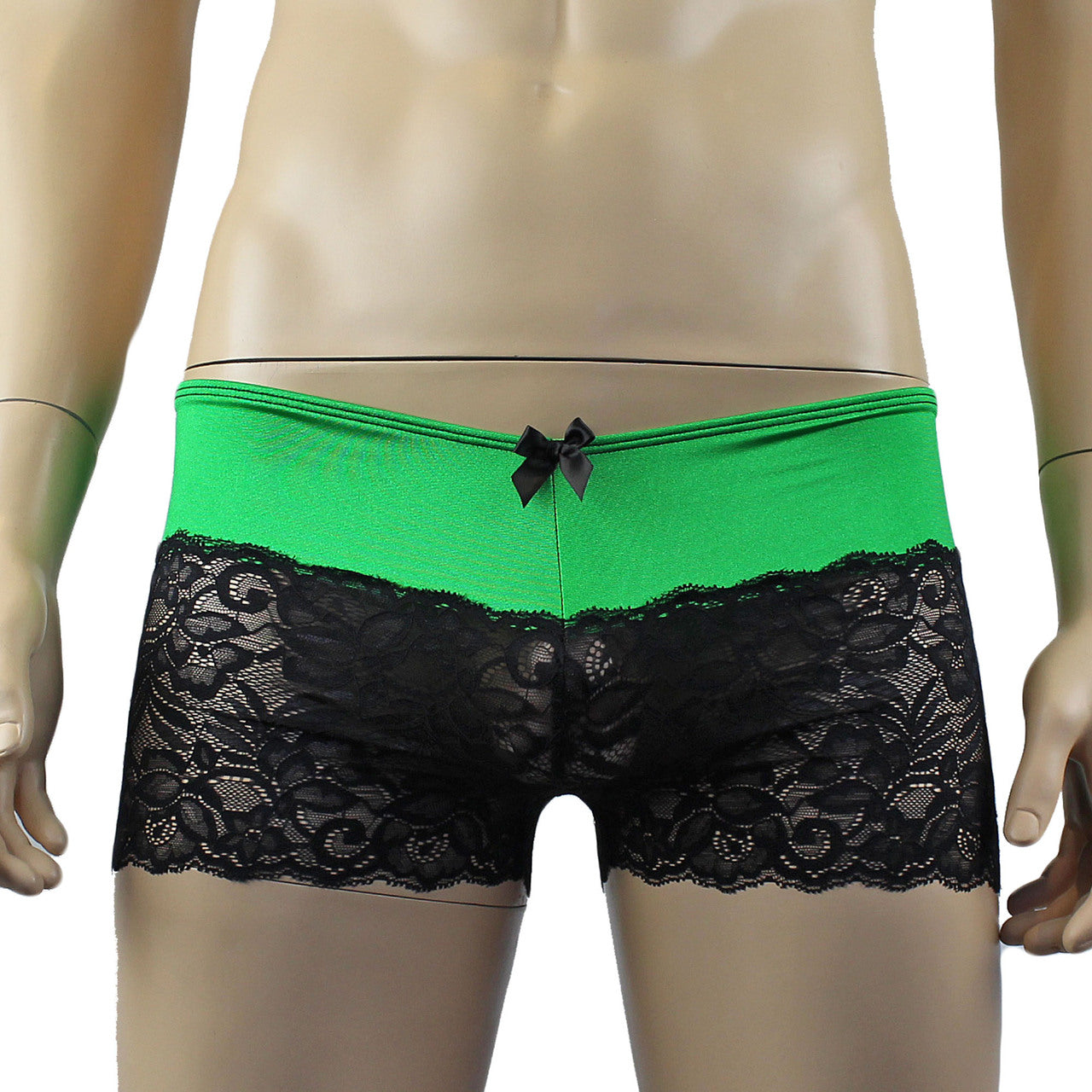 Mens Risque Boxer Briefs Neon Green and Black Lace