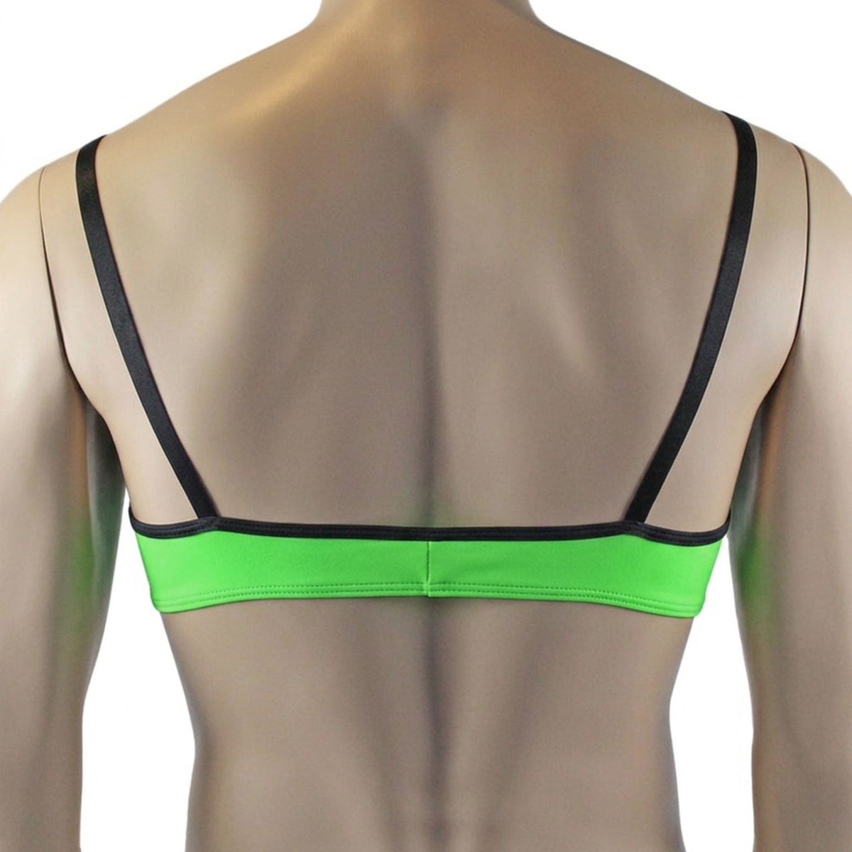 Mens Risque Bra Top with Wide Floral Lace Neon Green & Black Lace