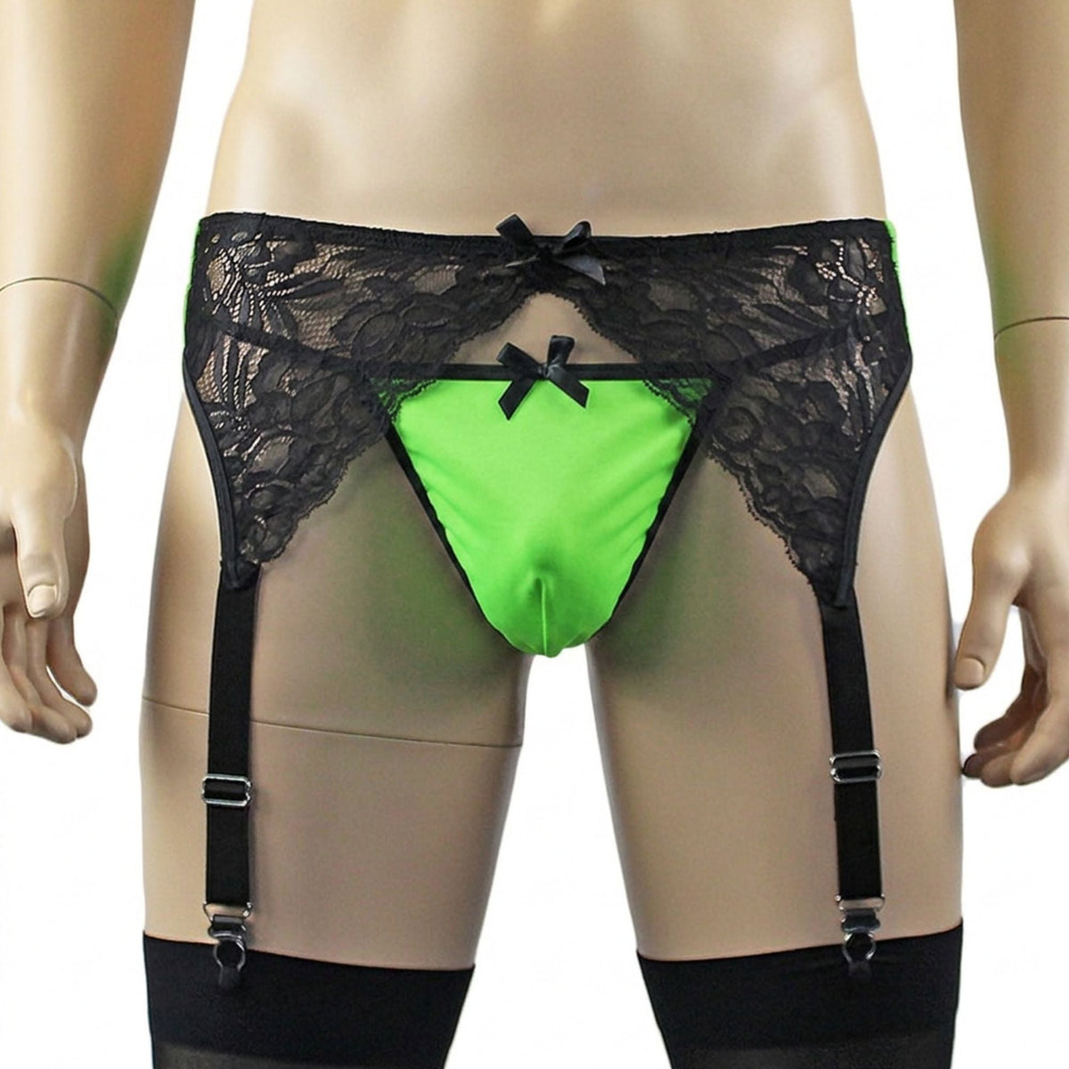 Mens Risque Garterbelt with Adjustable Garters Neon Green & Black