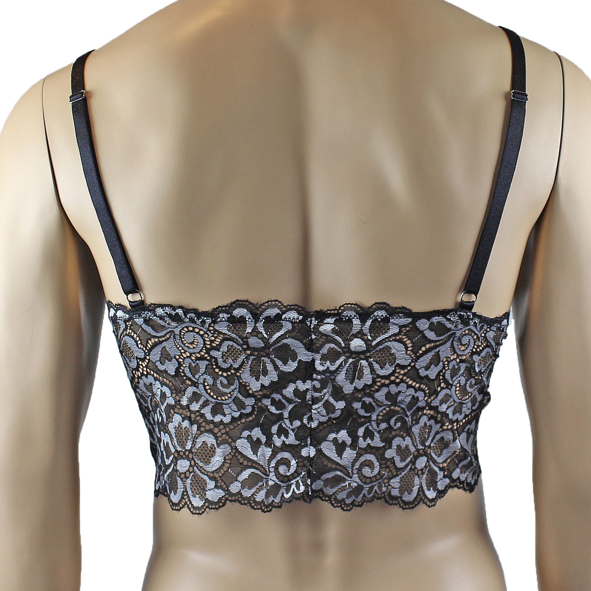 Mens Sweetheart Scalloped Shiny Lace Cami Bra Top for Males (silver plus other colours)