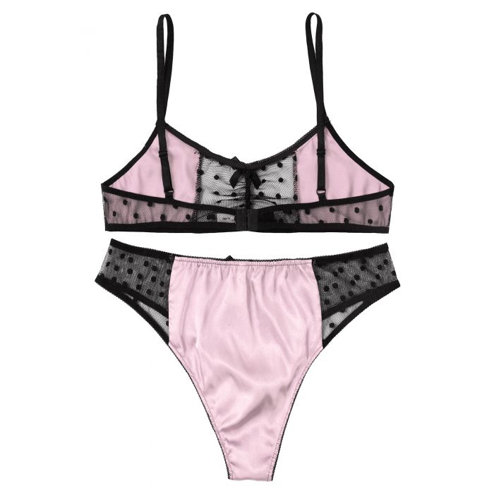 Mens Sissy Satin and Lace Bra & Panty Set Light Pink & Black