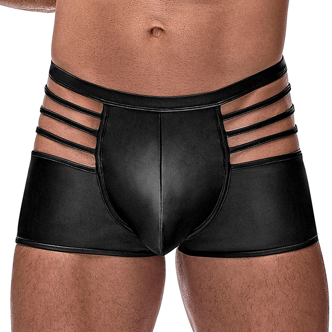 Mens Male Power Matt Wetlook Shorts with Strapped Cutouts Black