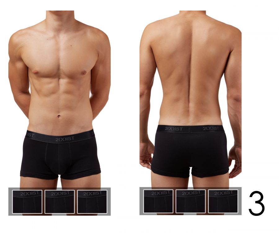 2(X)IST 3102033303 Cotton 3PK No-Show Trunks Black