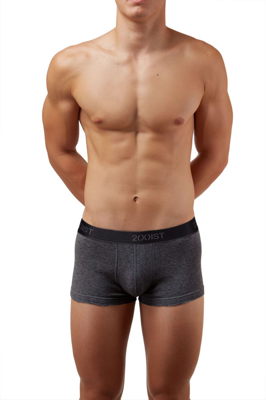 2(X)IST 3102033303 Cotton 3PK No-Show Trunks Black Charcoal Red