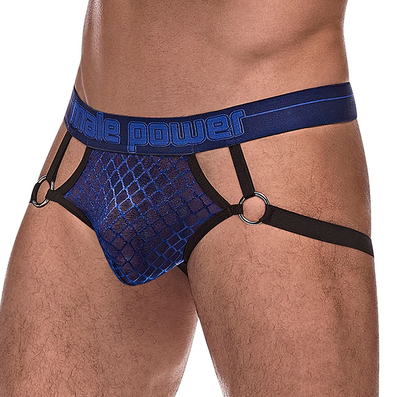 Mens Male Power Sheer Diamond Mesh Jockstrap Navy