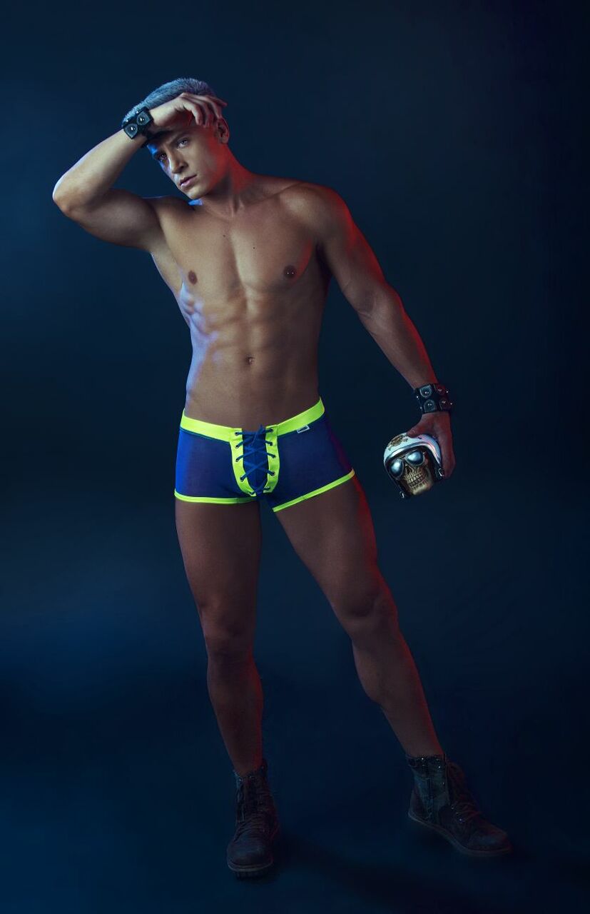 SALE - Mens Sheer Lace Up Front Boxer Briefs Blue and Green